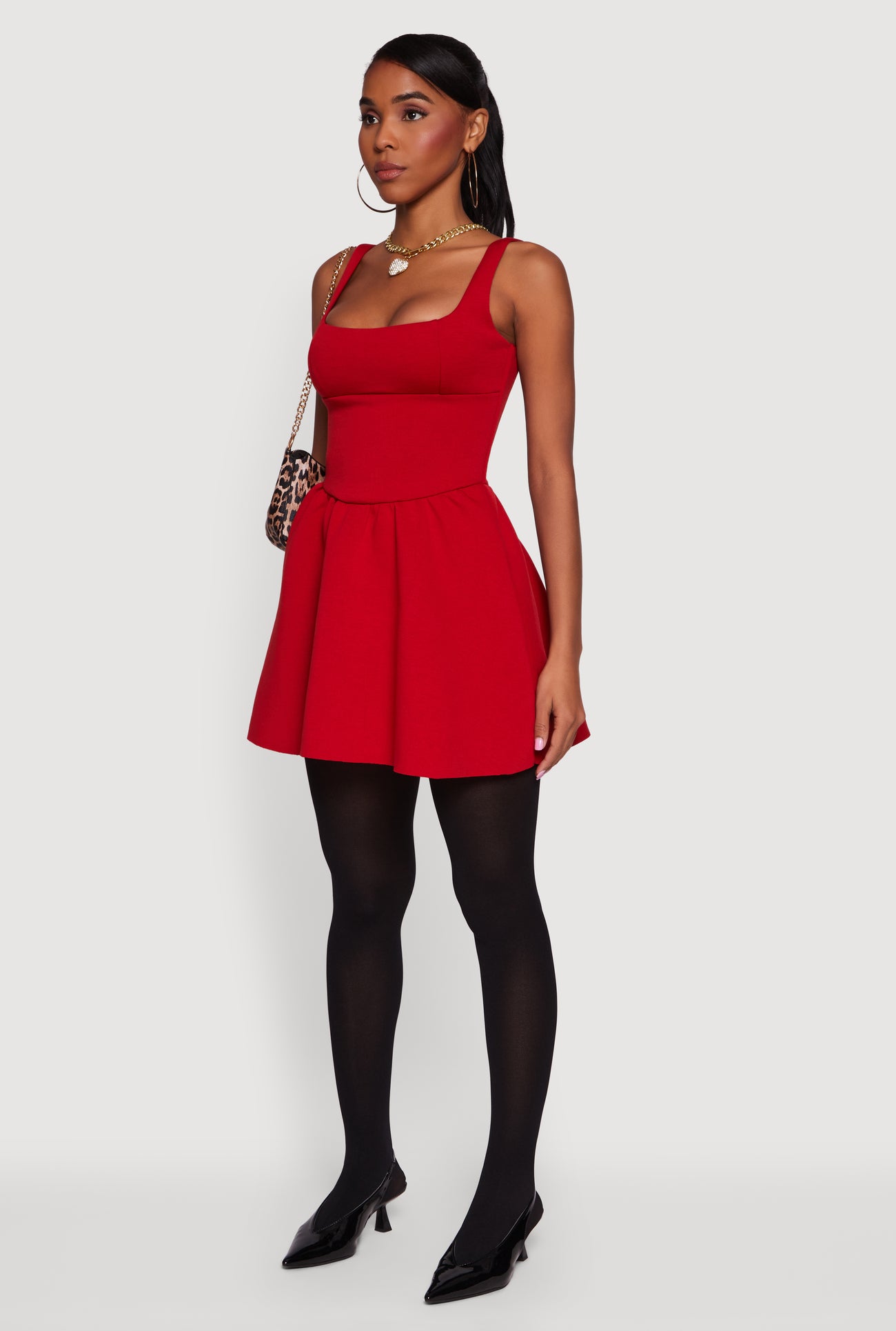 Scuba Square Neck Open Back Corset Skater Dress