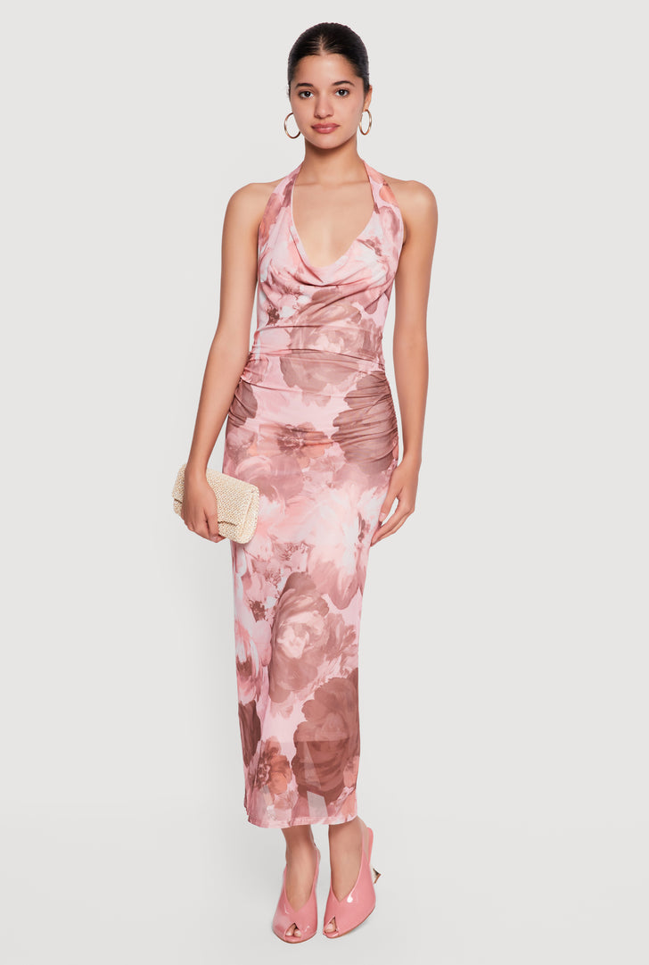 transparent mesh floral dress Mesh Floral Maxi Dress