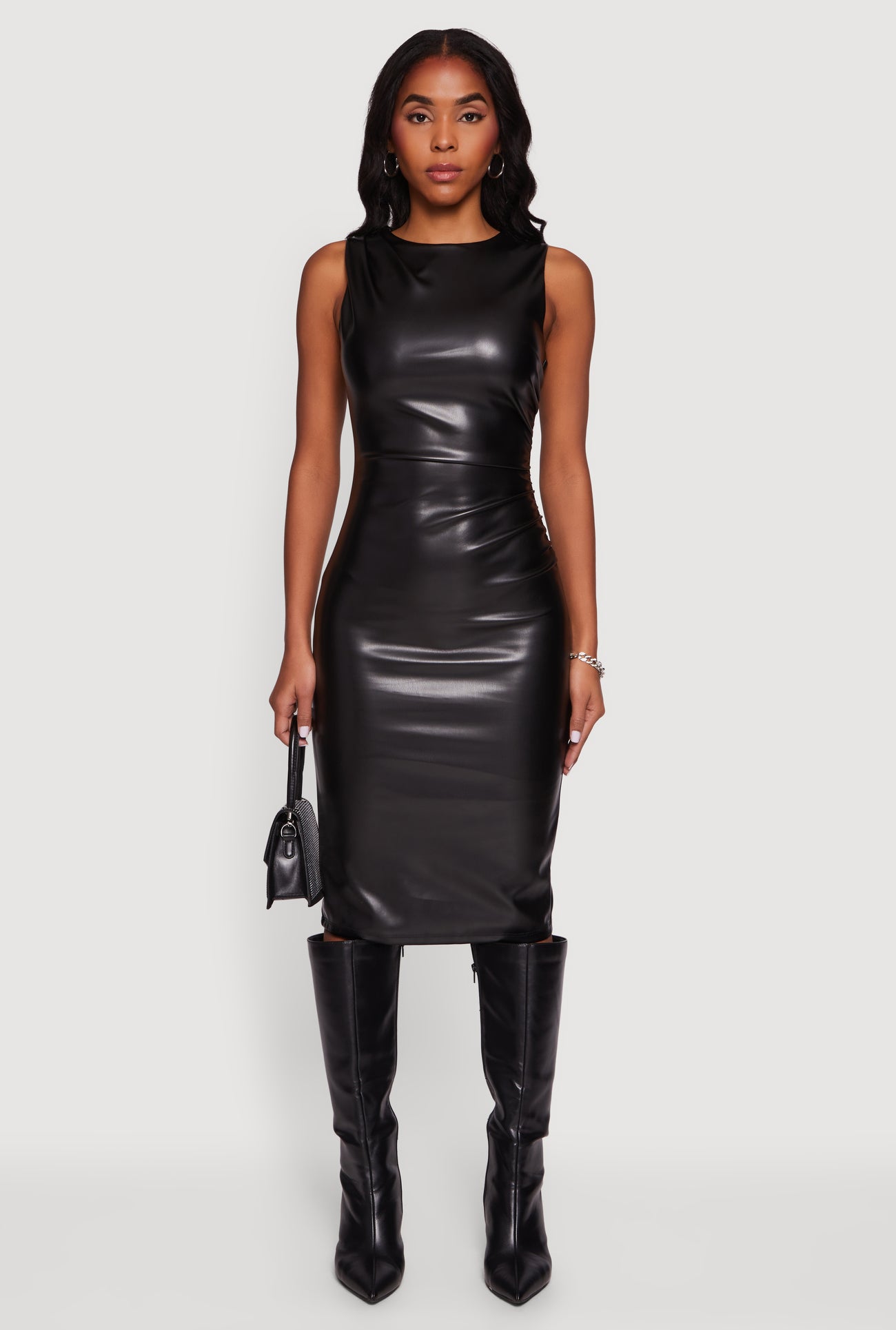 green emerald velvet dress Tay Faux Leather Sleeveless Midi Dress – Girls Will Be Girls main image 1