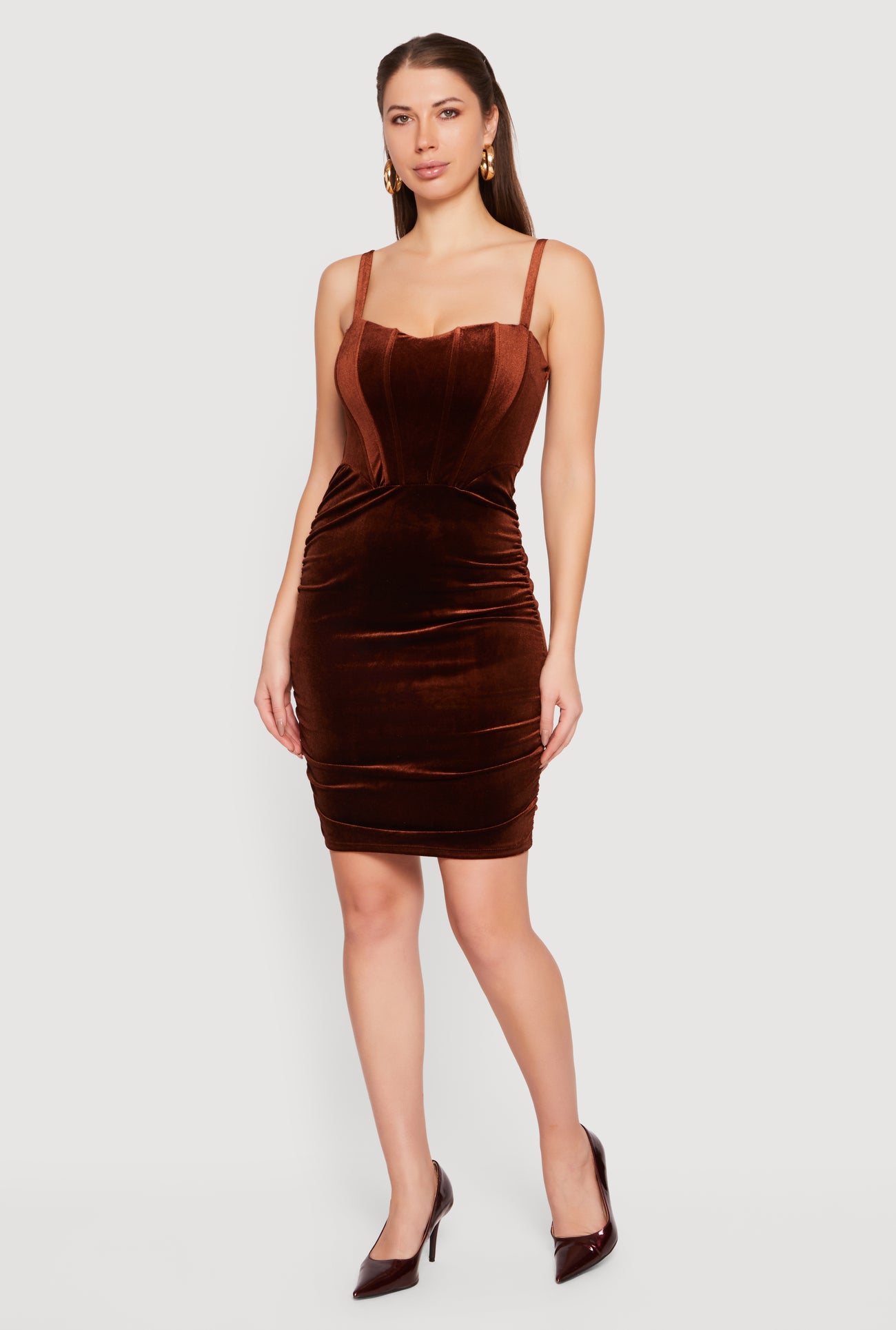 brown corset mini dress Velvet Ruched Corset Mini Dress