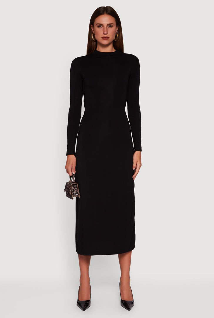 Solid Black Mock Neck Dresses Solid Black Mock Neck Dresses