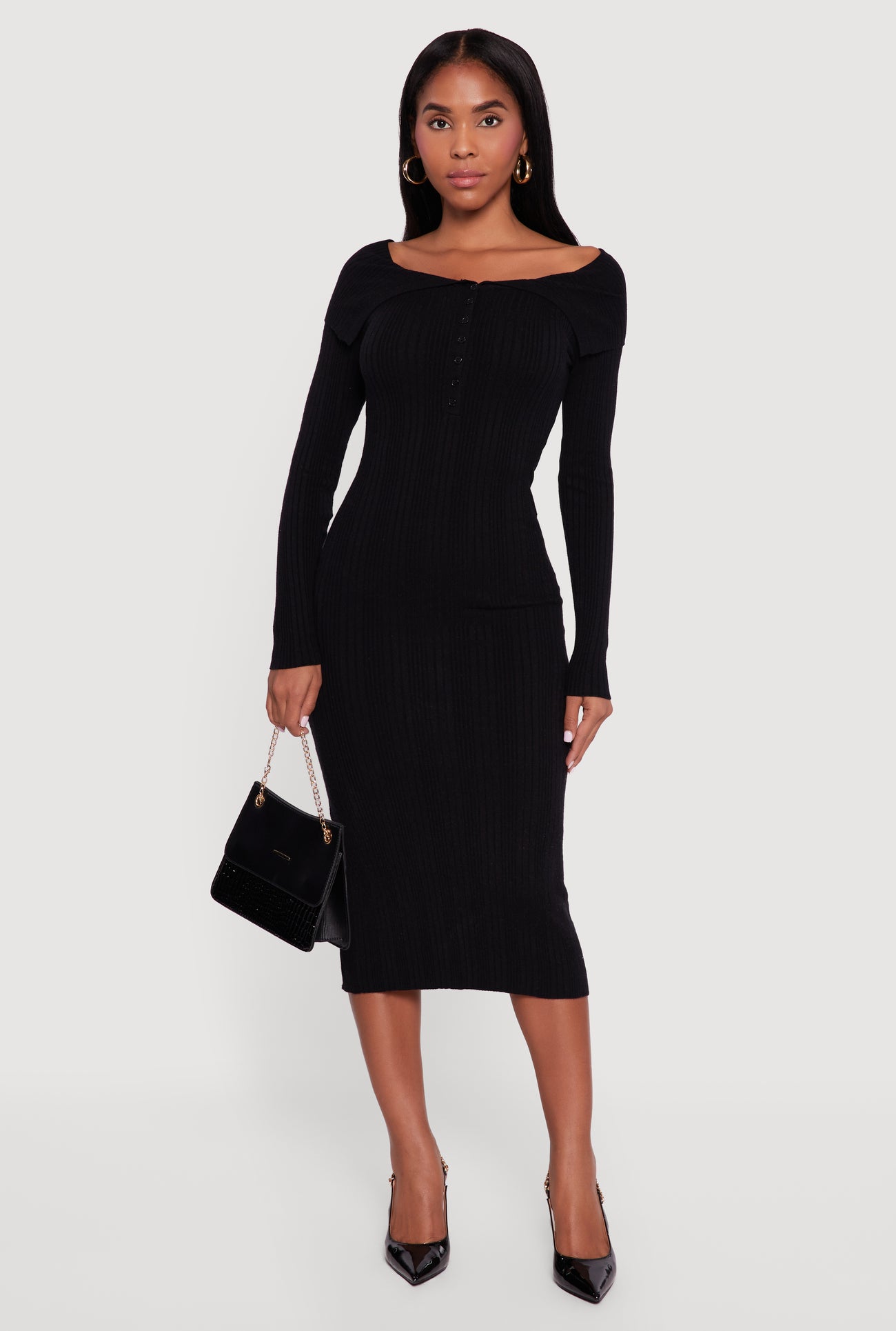 fold over knit dress Cozy Ribbed Fold Over Off The Shoulder Maxi Sweater Dress