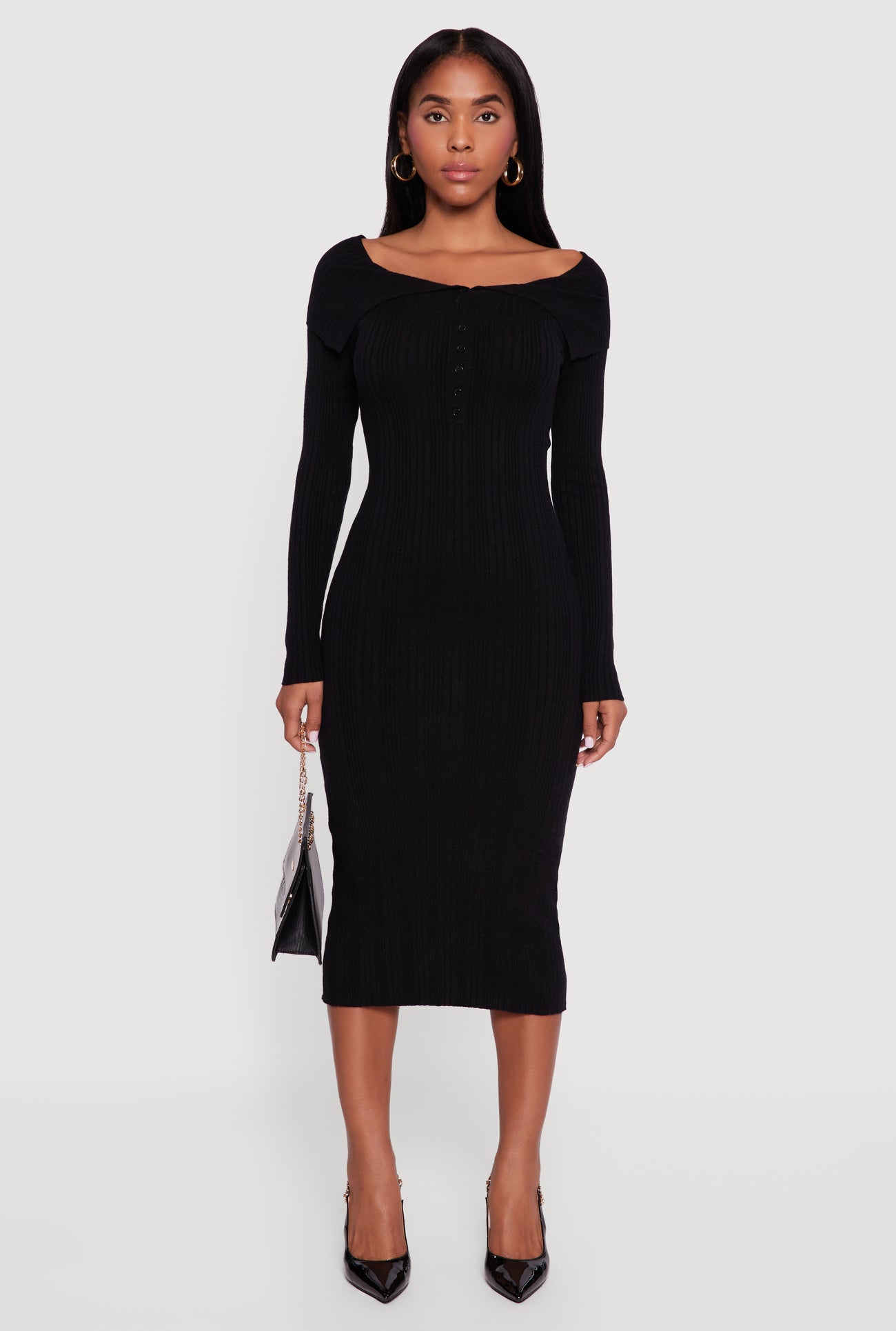 knee length black sweater dress Swing Sweater Dress