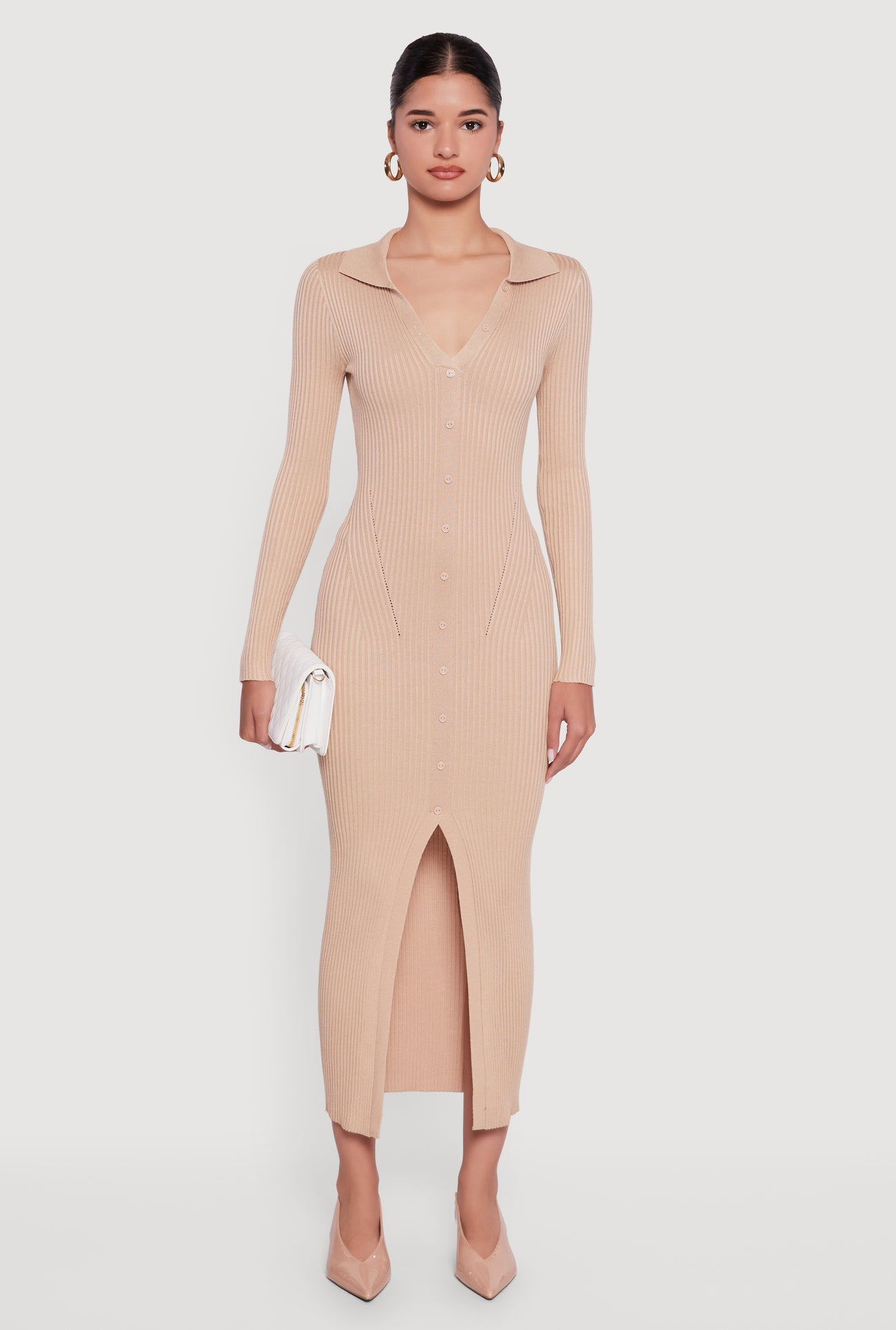 rib knit midi dress long sleeve SYLVIA BLACK KNIT MIDI DRESS  DISSH