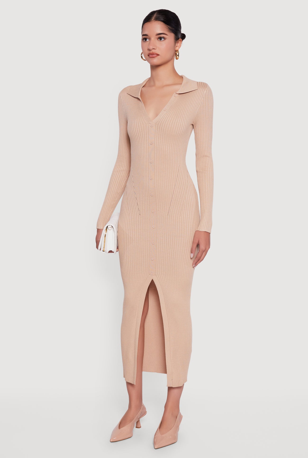 french connection babysoft rib button front long sleeve sweater dress French Connection Babysoft Rib Button-Front Sweater Dress In Classic Cream - 61% Off