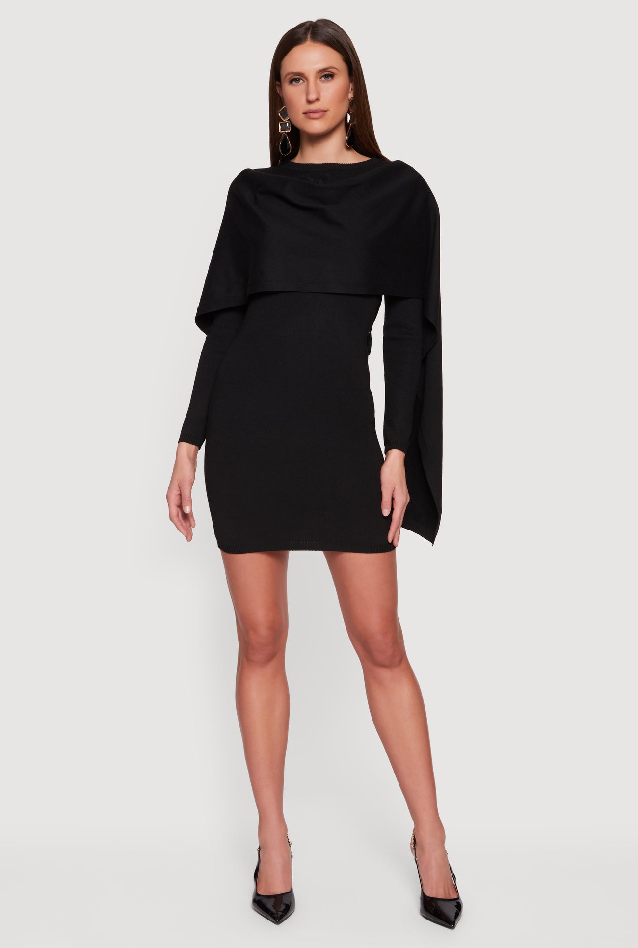 Womens Almost Famous Mini Sweater Dress with Removable Scarf, Black, Size S - Rainbow Shops Womens Almost Famous Mini Sweater Dress with Removable Scarf, Black, Size S - Rainbow Shops