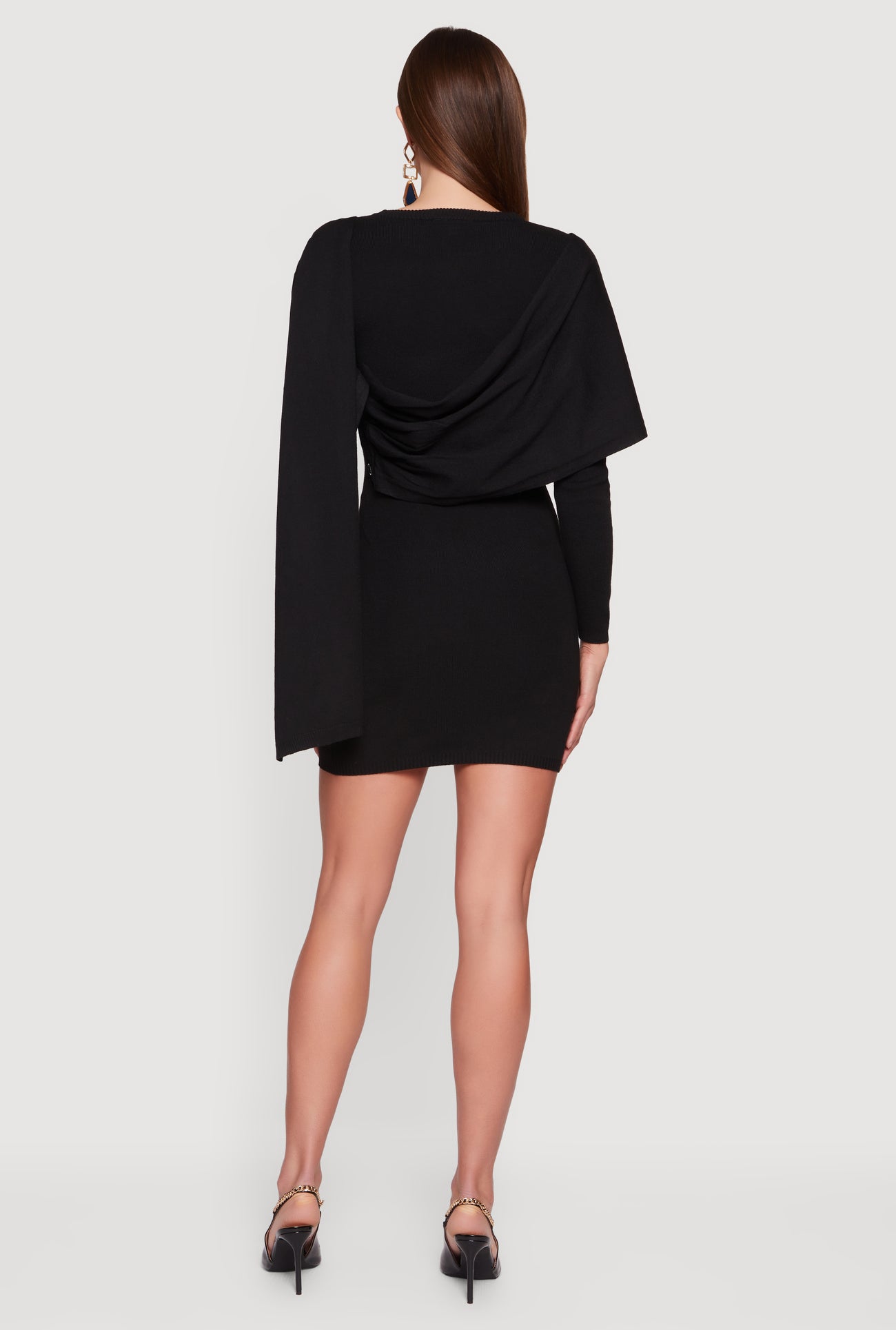 Womens Almost Famous Mini Sweater Dress with Removable Scarf, Black, Size S - Rainbow Shops Womens Almost Famous Mini Sweater Dress with Removable Scarf, Black, Size S - Rainbow Shops