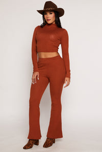Ribbed Knit High Waist Flare Pants