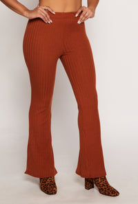 Ribbed Knit High Waist Flare Pants