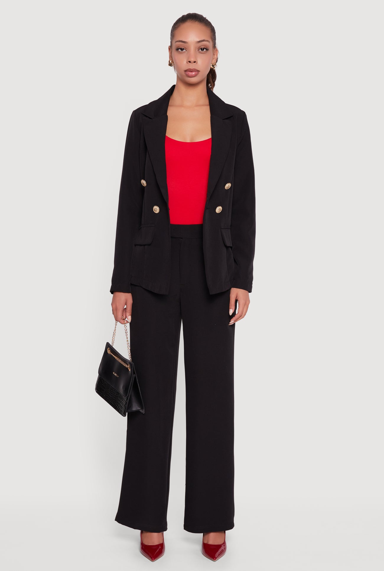 Elastic Waist Straight Leg Dress Pants