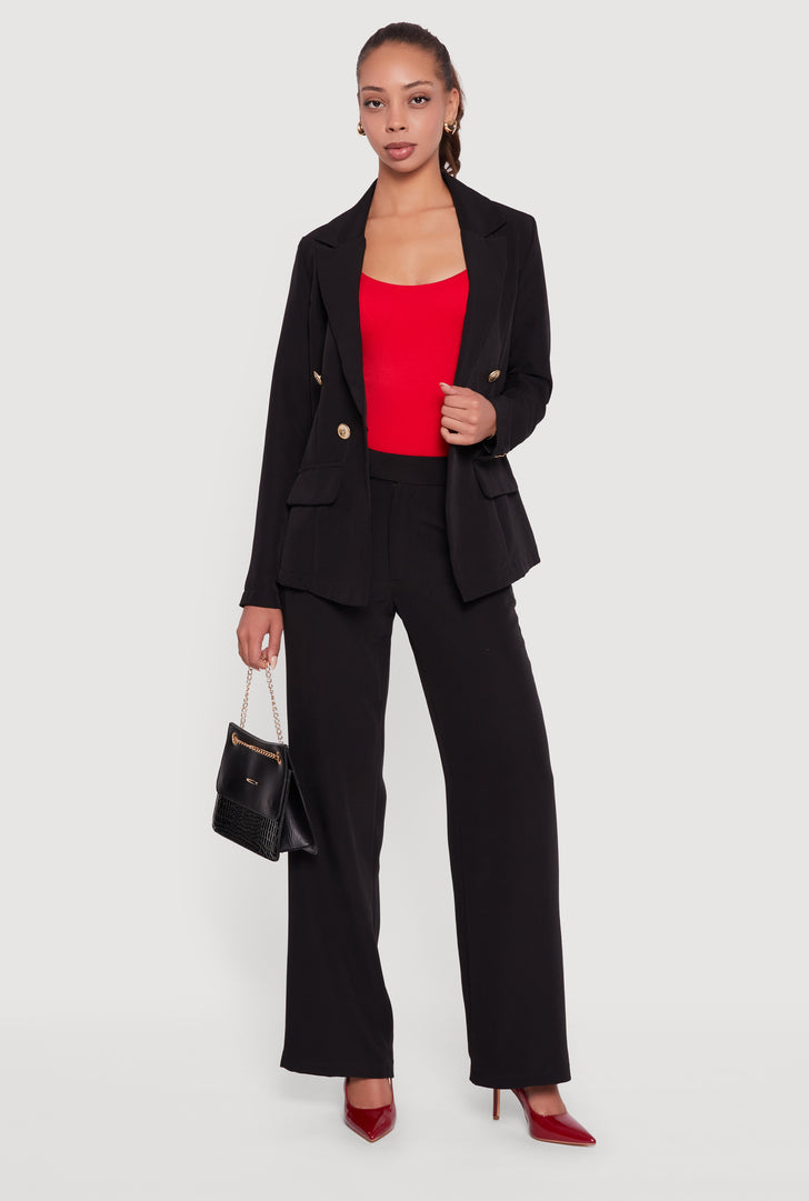 Elastic Waist Straight Leg Dress Pants