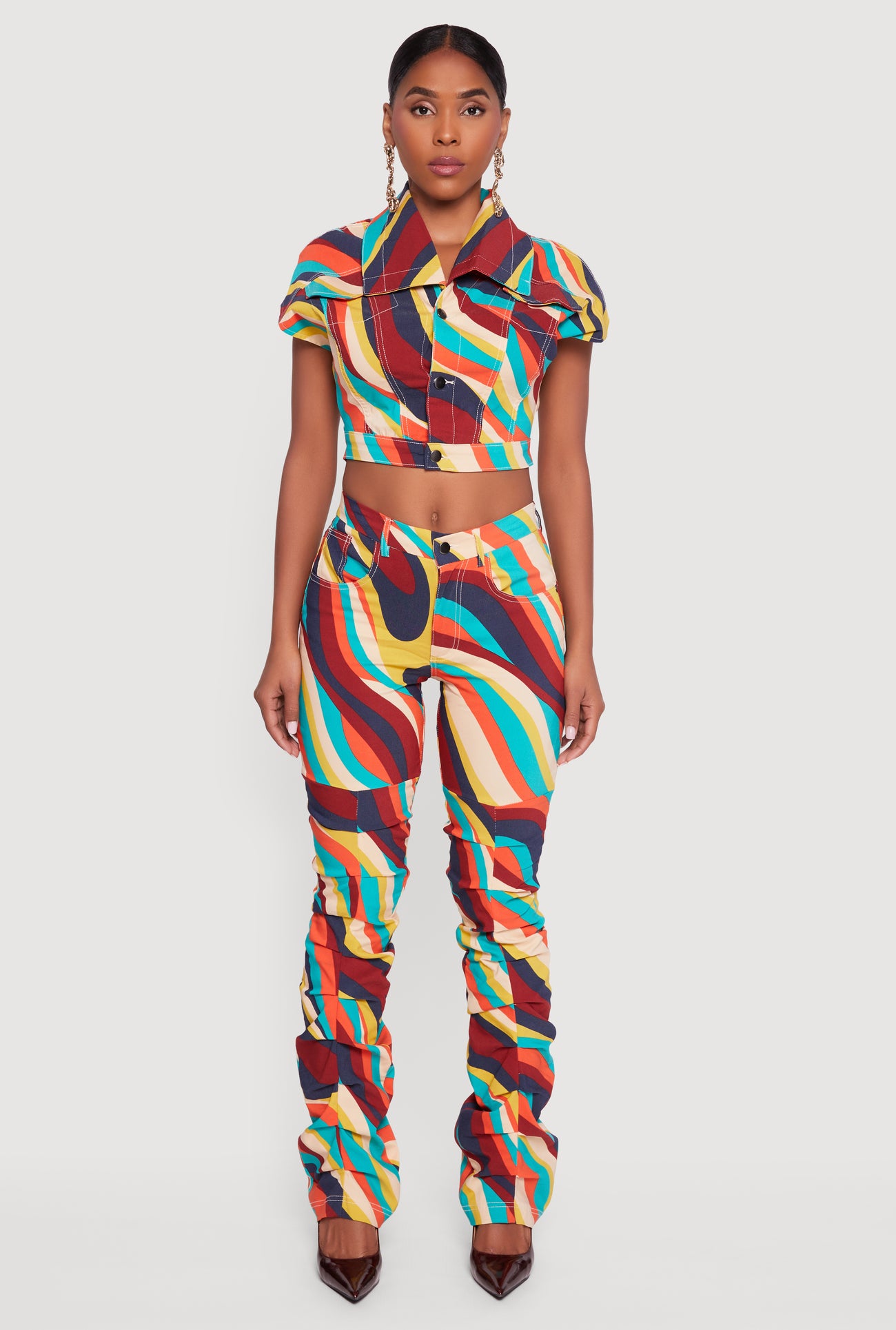 Color Blocked Skinny Leg Stretch Stacked Pants
