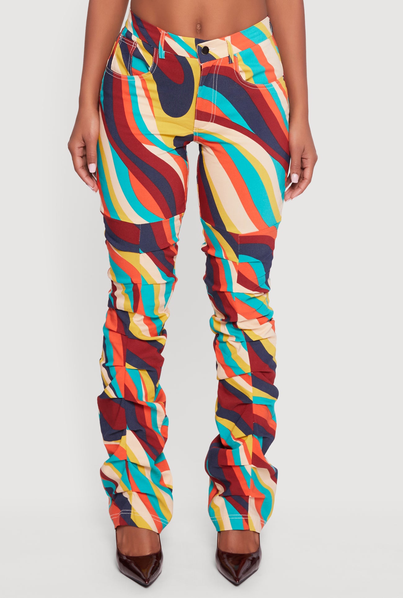 Color Blocked Skinny Leg Stretch Stacked Pants