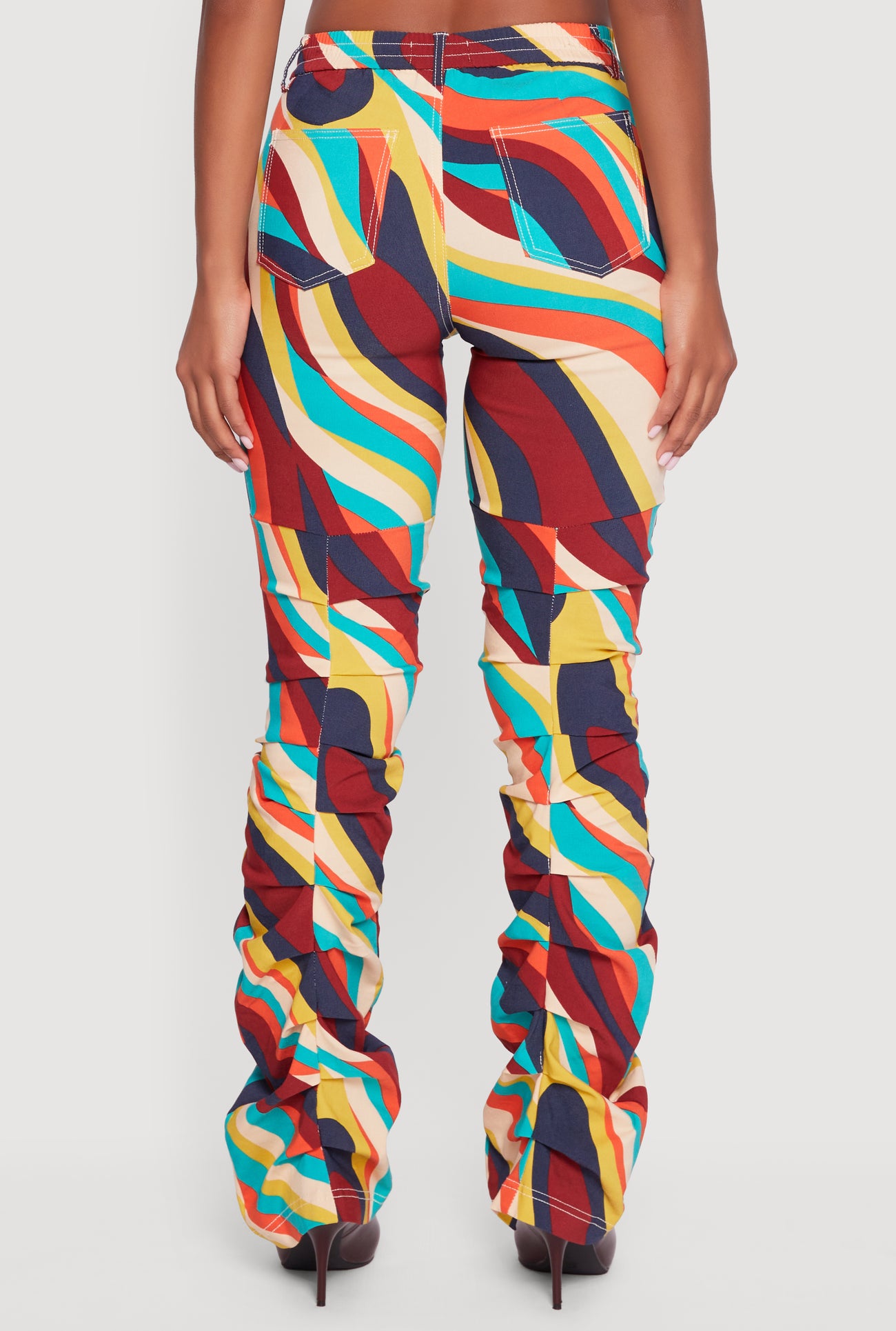 Color Blocked Skinny Leg Stretch Stacked Pants