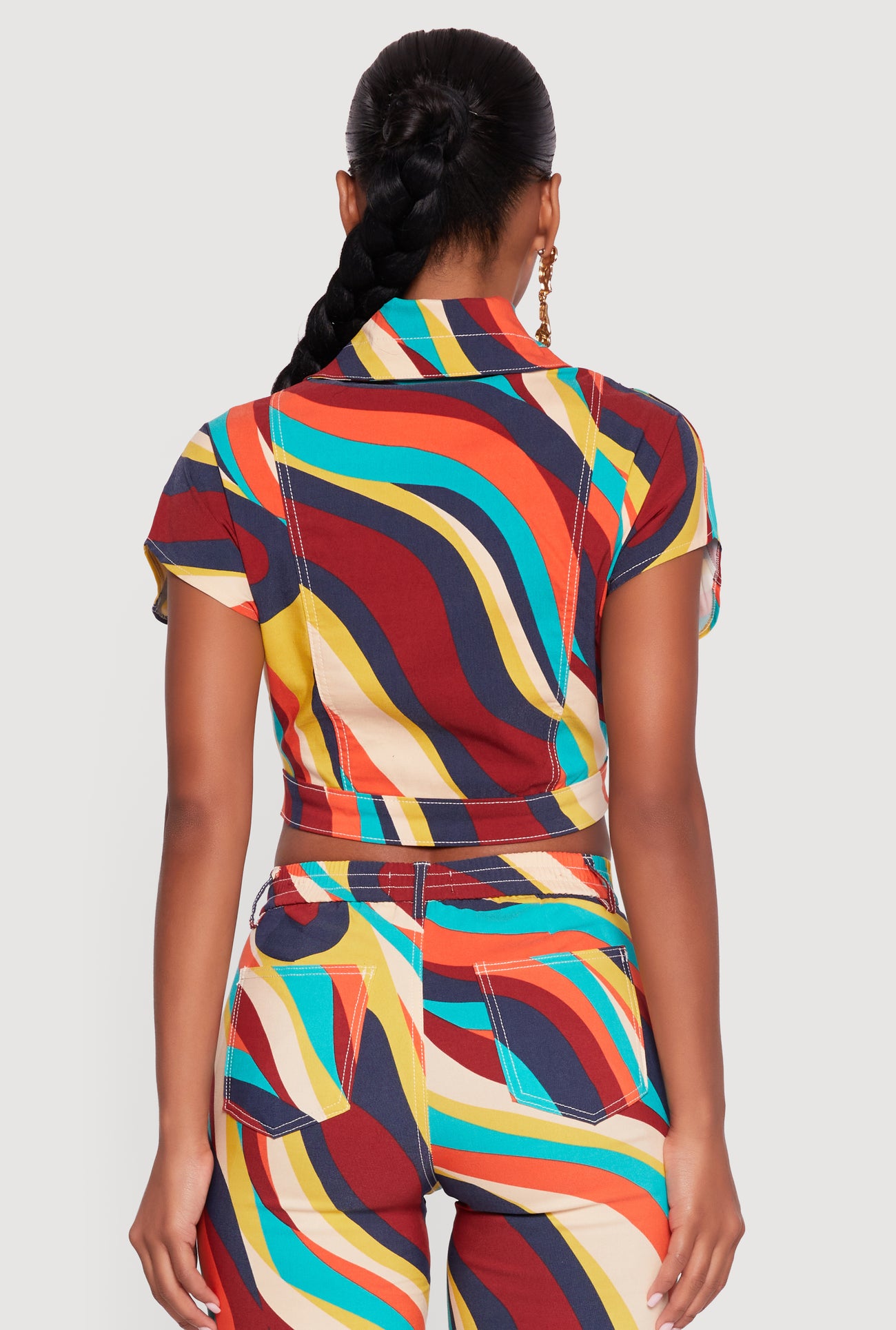 Color Blocked Button Front Cap Sleeve Cropped Jacket