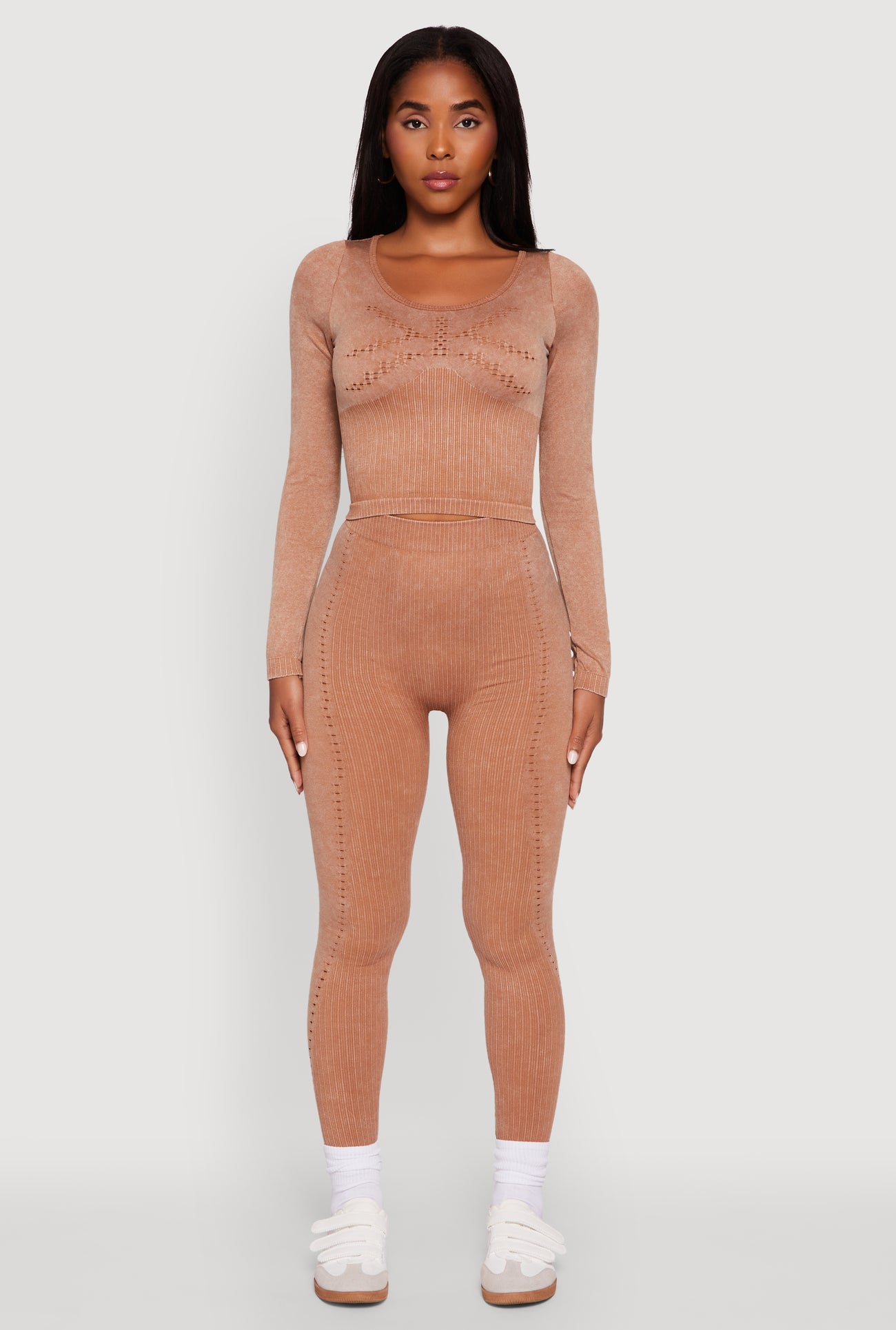 High Waisted Acid Wash Ribbed Knit Seamless Leggings