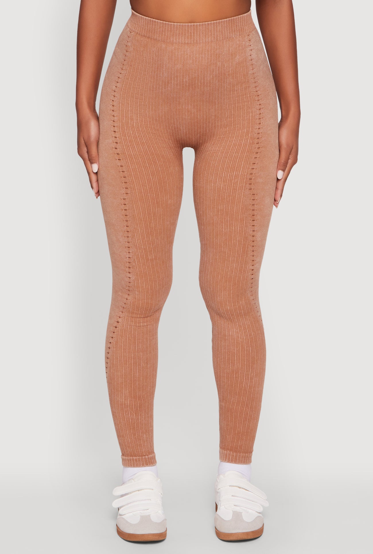 High Waisted Acid Wash Ribbed Knit Seamless Leggings