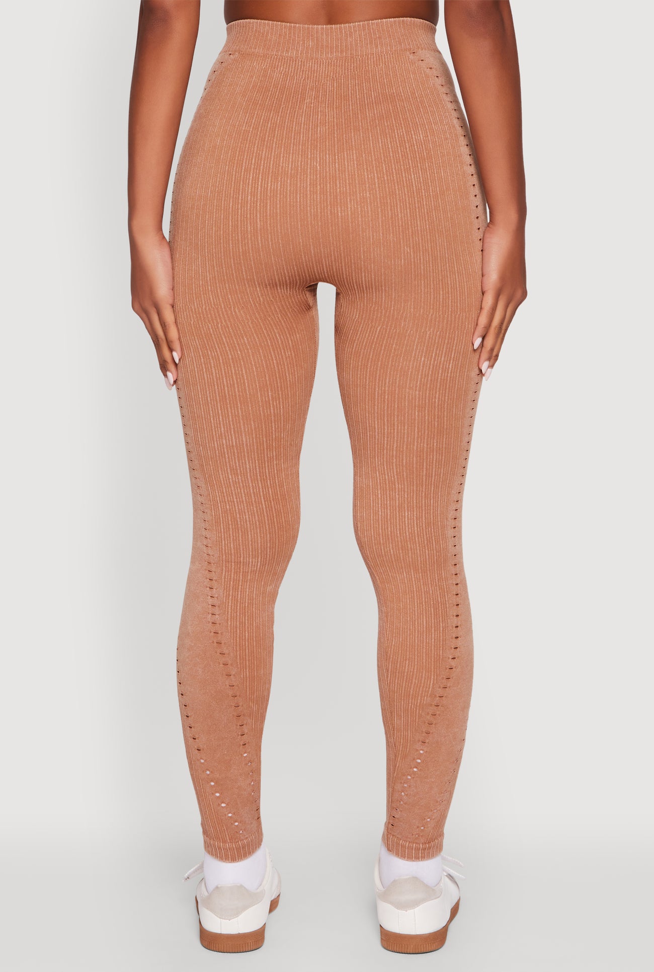 High Waisted Acid Wash Ribbed Knit Seamless Leggings