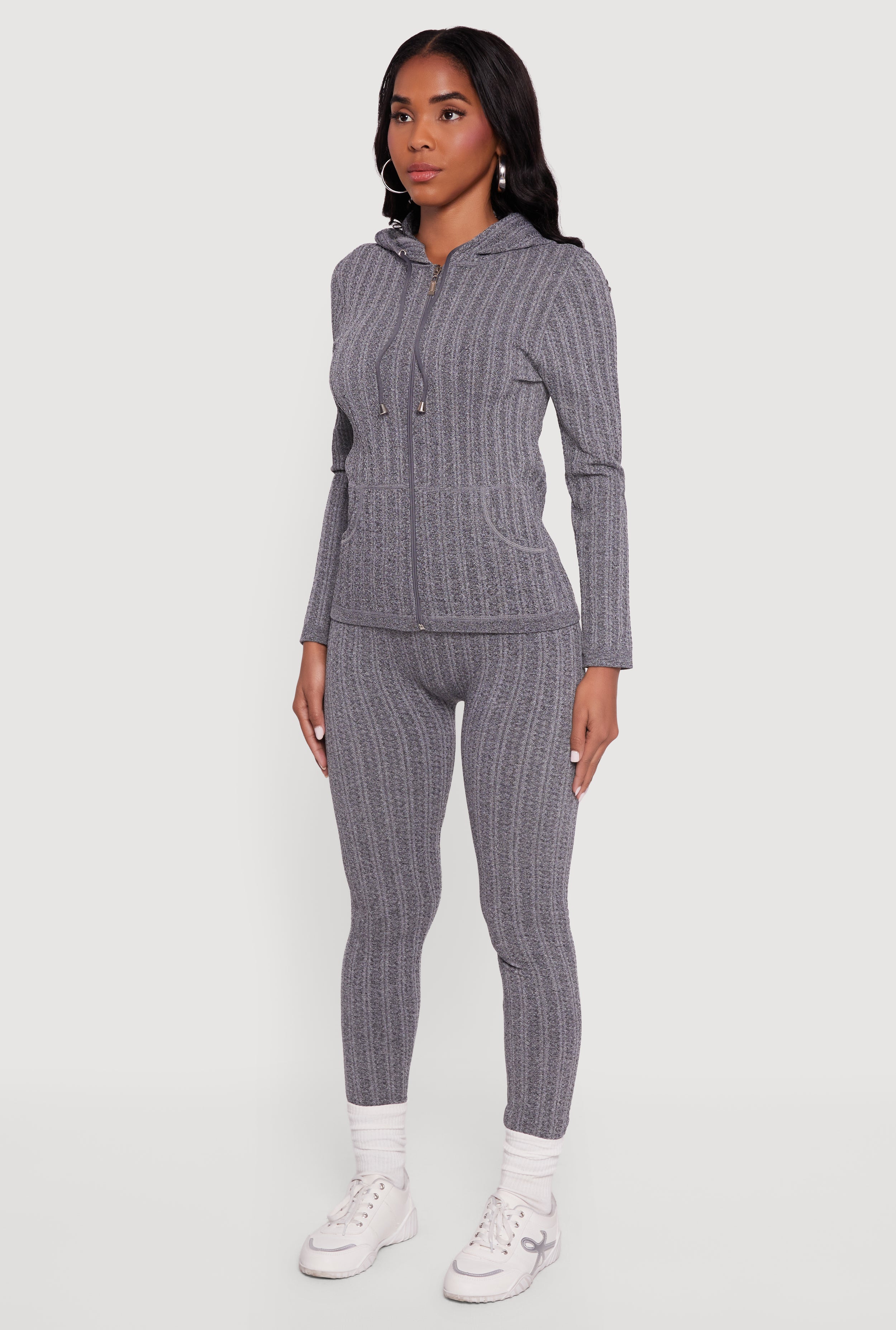 Textured Knit Zip Front Hoodie