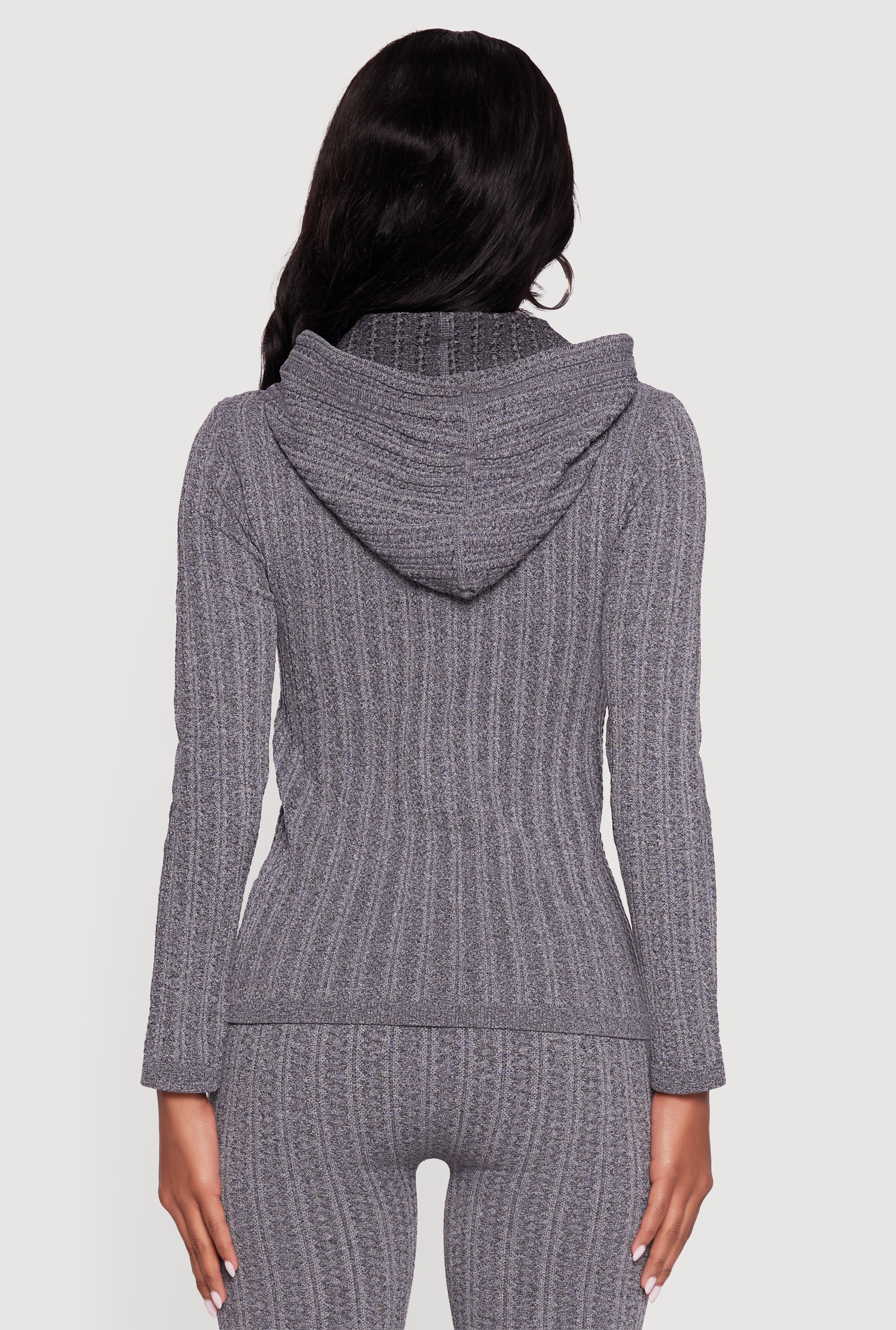 Textured Knit Zip Front Hoodie