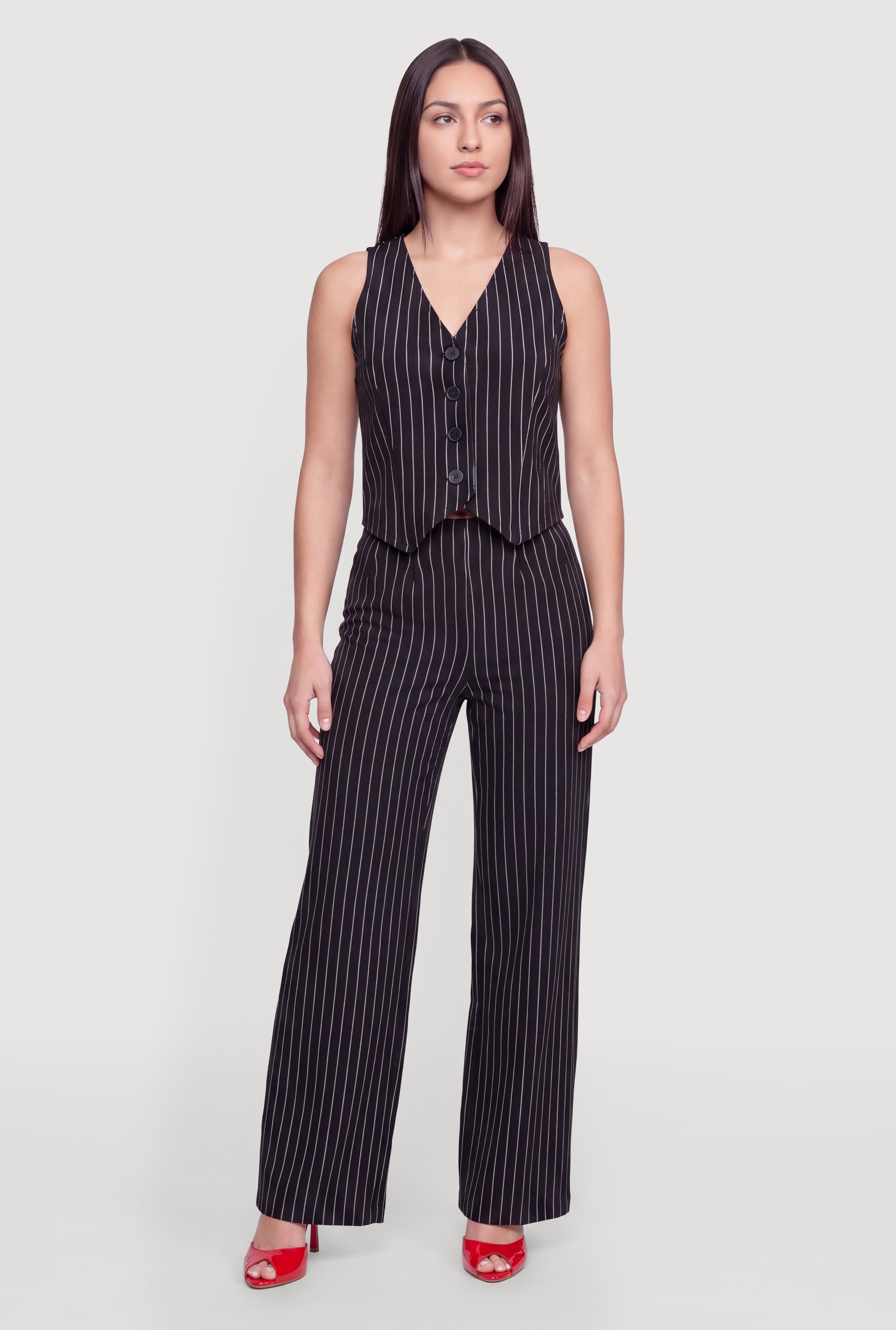 Side Zip Pinstripe Wide Leg Pants