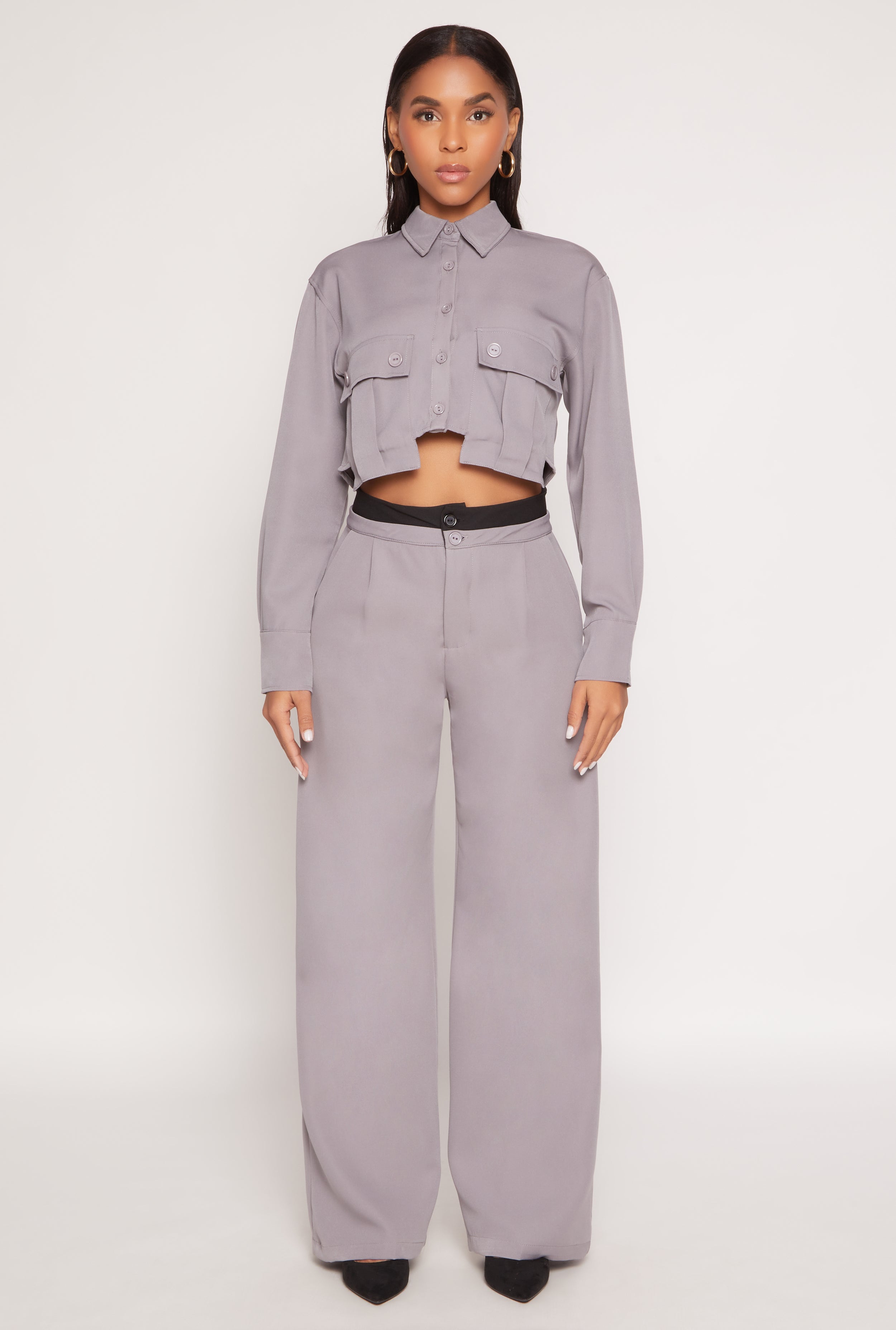 Two Button Wide Leg Pants