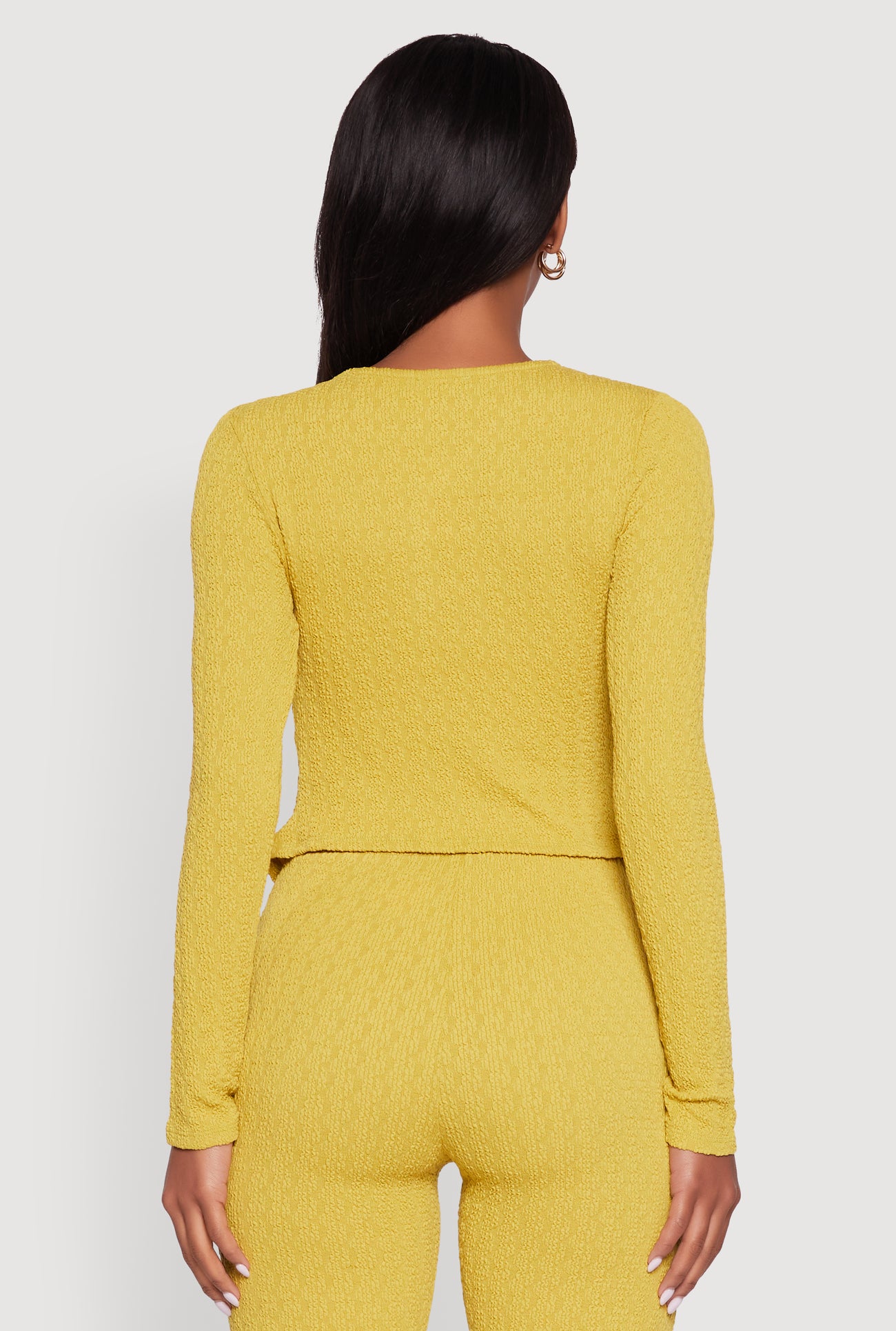 Textured Knit Metallic Button Front Ruched Crop Top