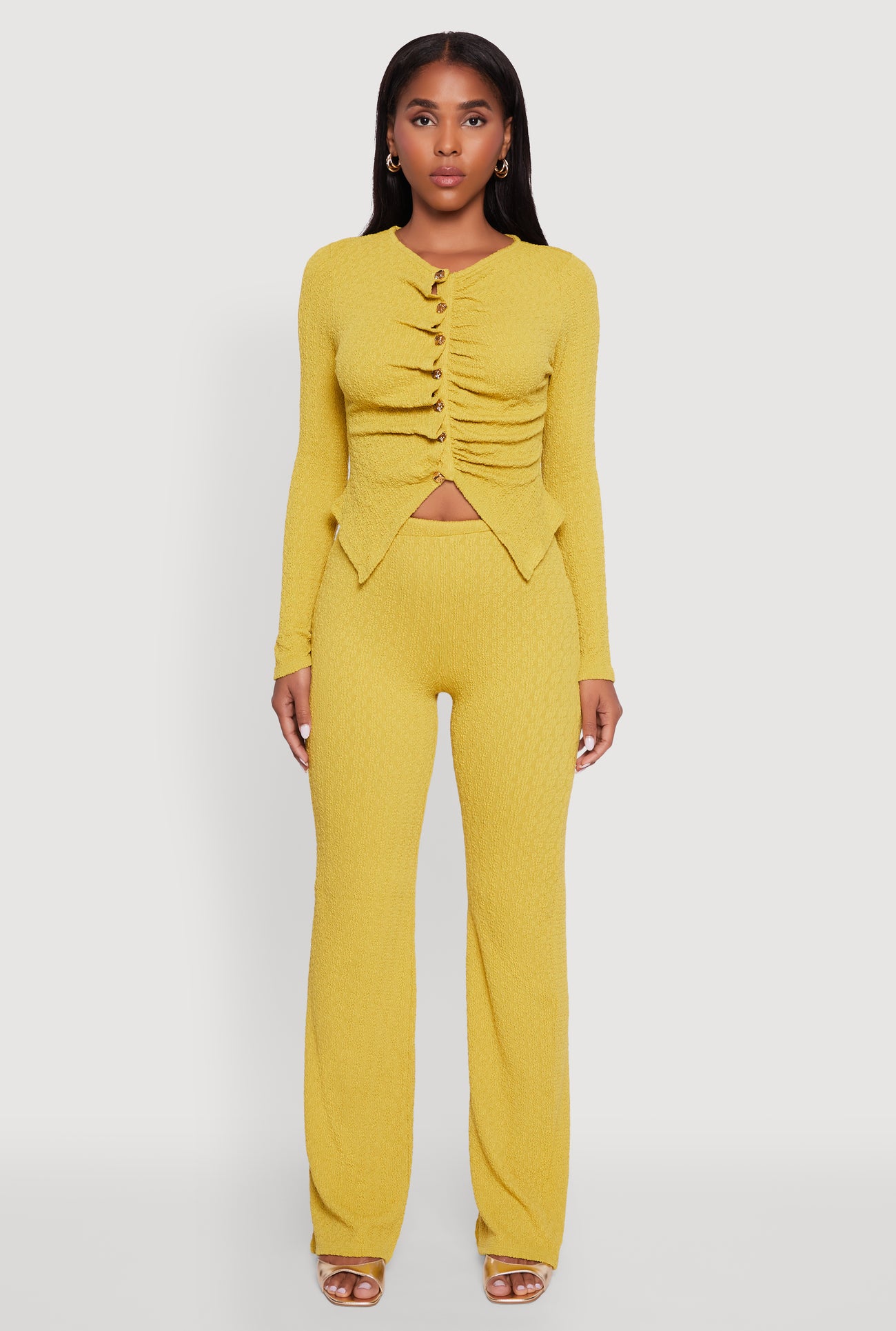 High Waisted Wide Leg Textured Knit Pants