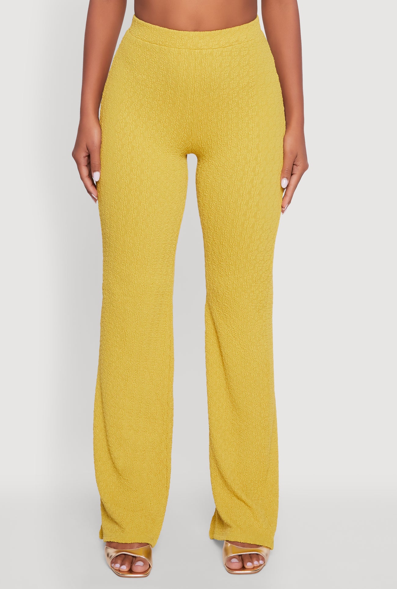 High Waisted Wide Leg Textured Knit Pants