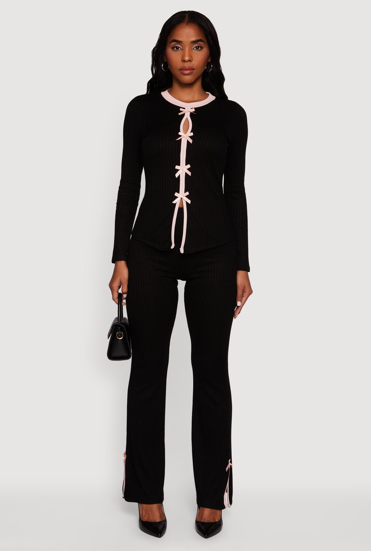 High Waisted Slim Bootcut Pants with Bows