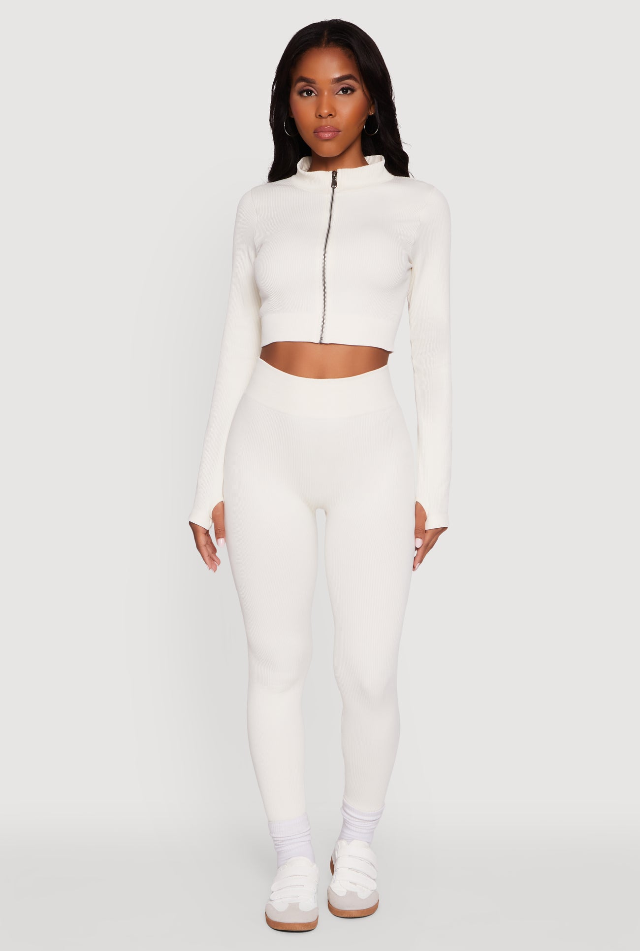 Seamless Ribbed Zip Front Cropped Track Jacket