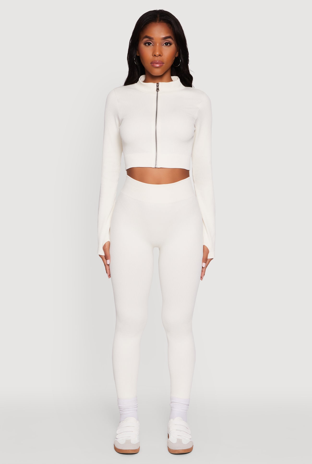Seamless Ribbed Zip Front Cropped Track Jacket