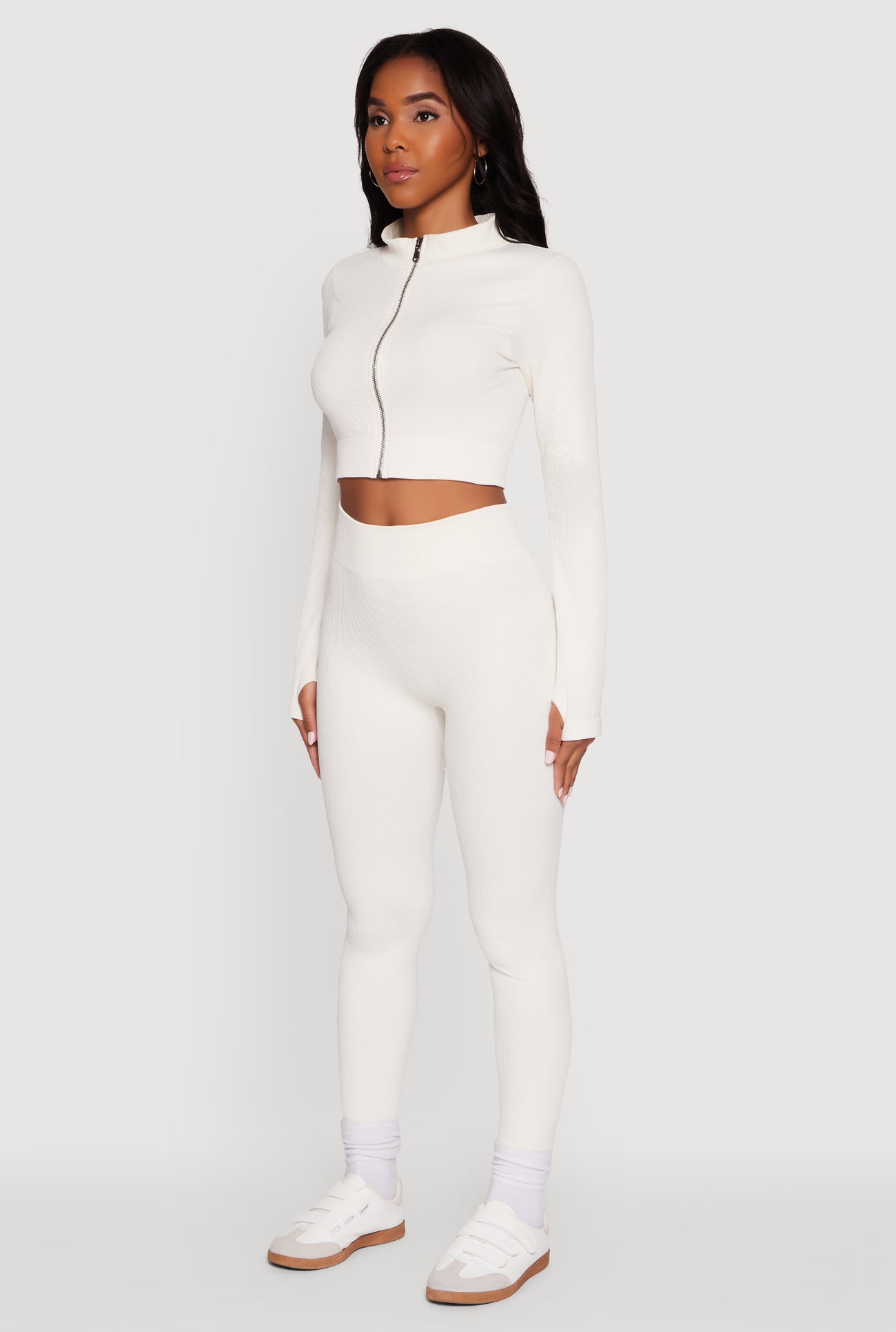 Seamless Ribbed Zip Front Cropped Track Jacket