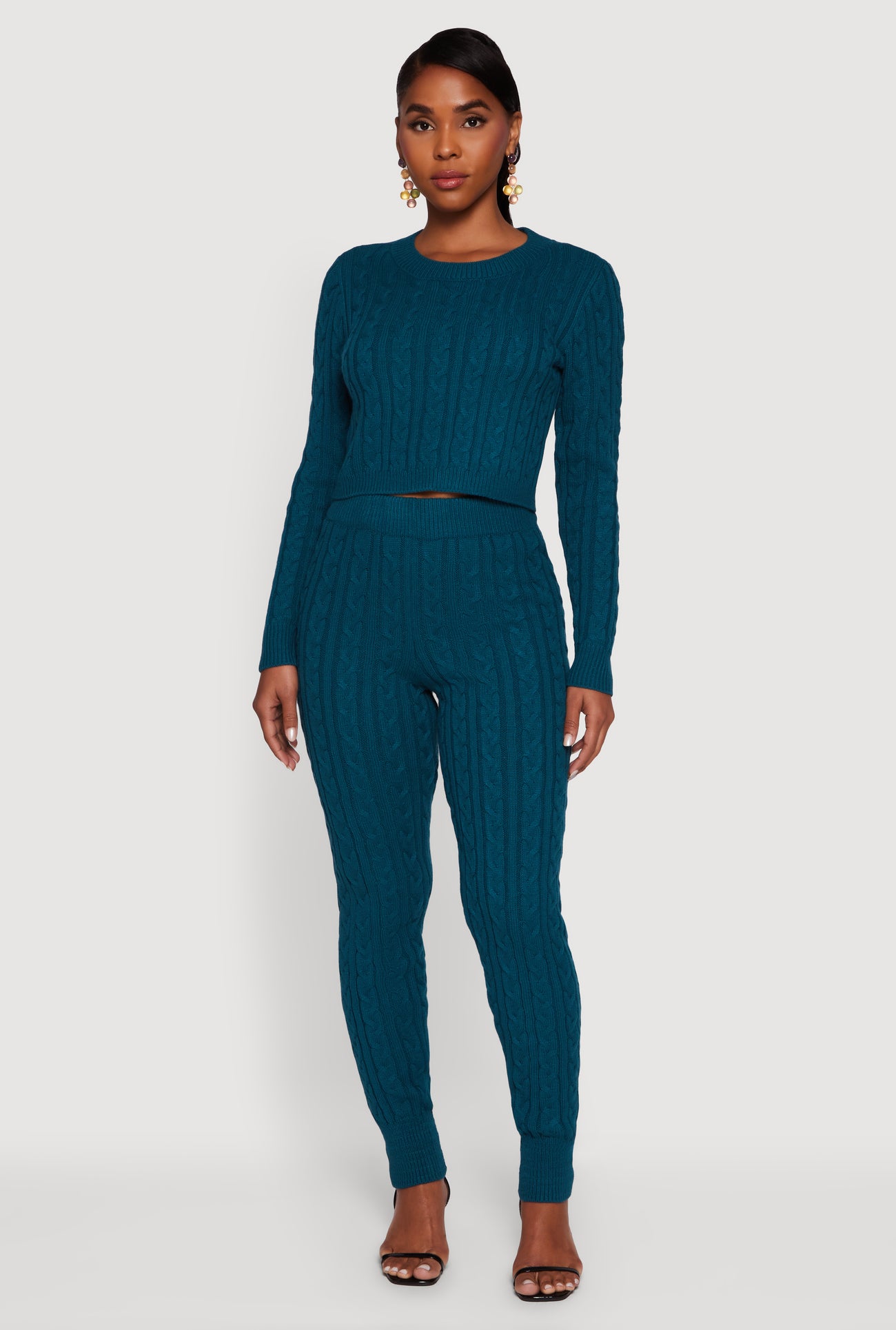 Long Sleeve Cable Knit Crop Sweater