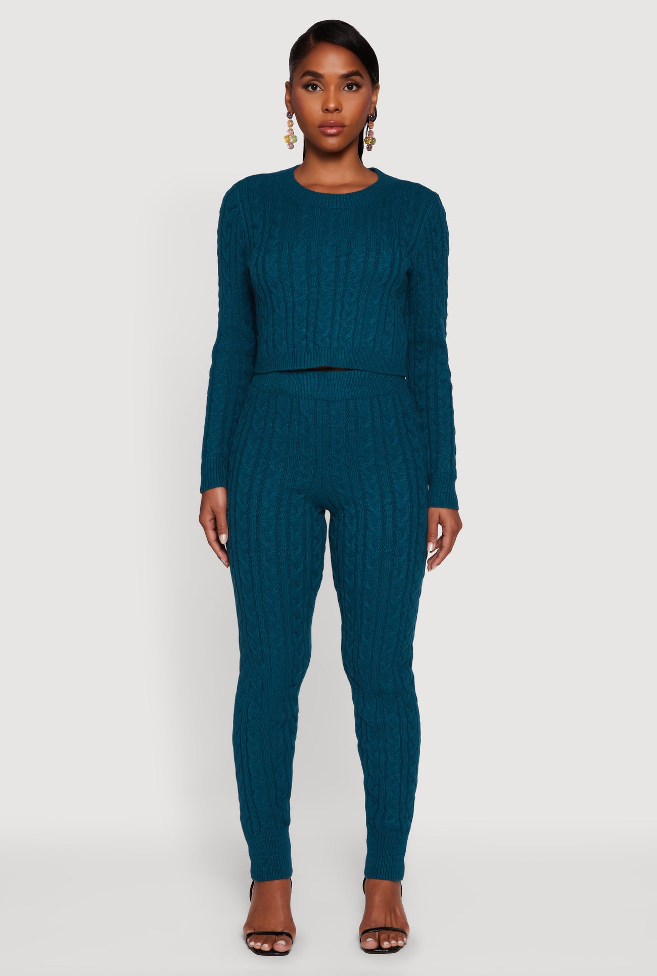 Long Sleeve Cable Knit Crop Sweater