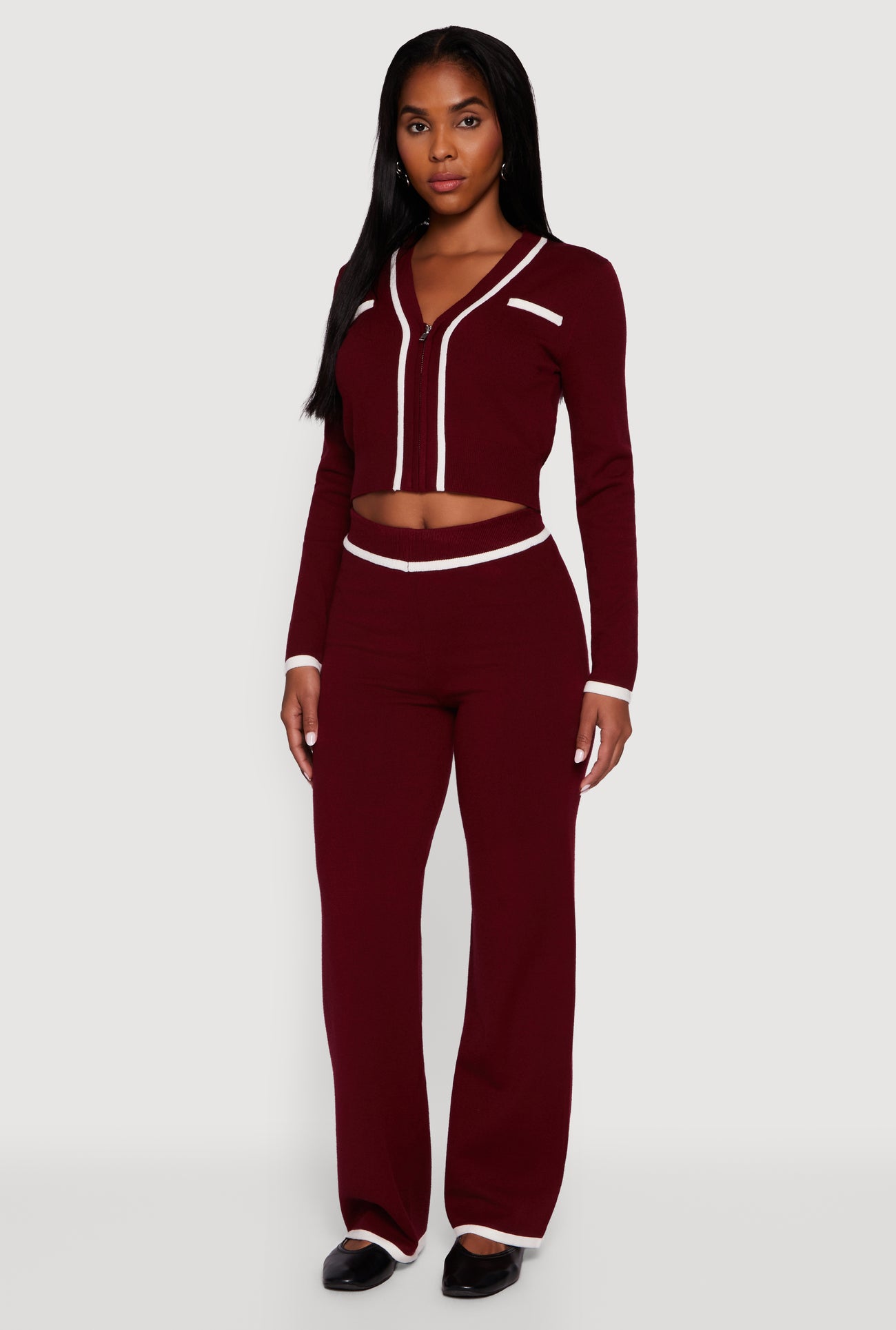 Contrast Trim High Waisted Wide Leg Casual Pants