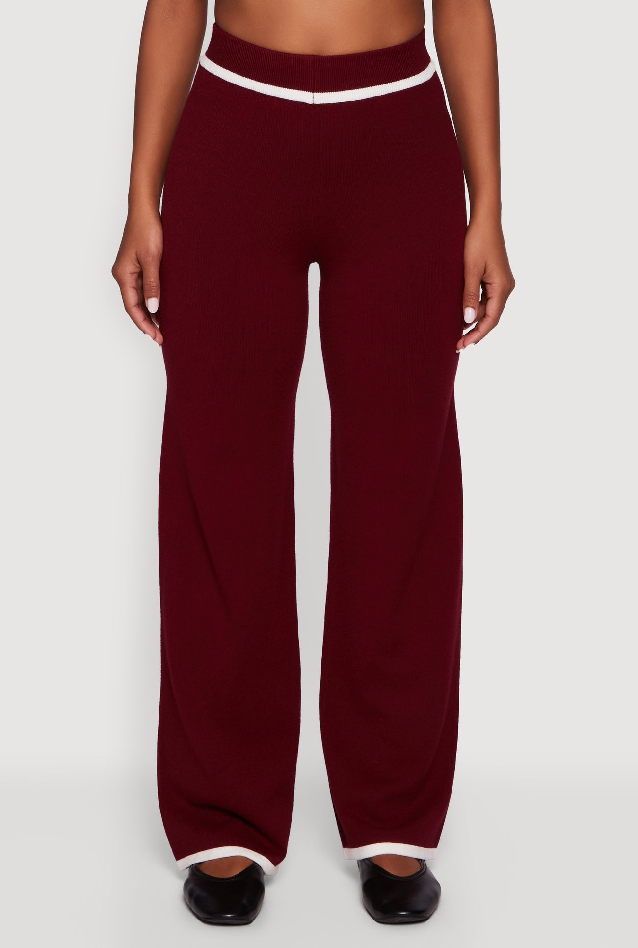 Contrast Trim High Waisted Wide Leg Casual Pants