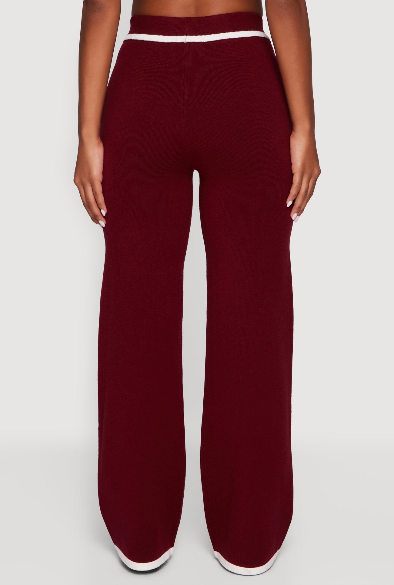 Contrast Trim High Waisted Wide Leg Casual Pants