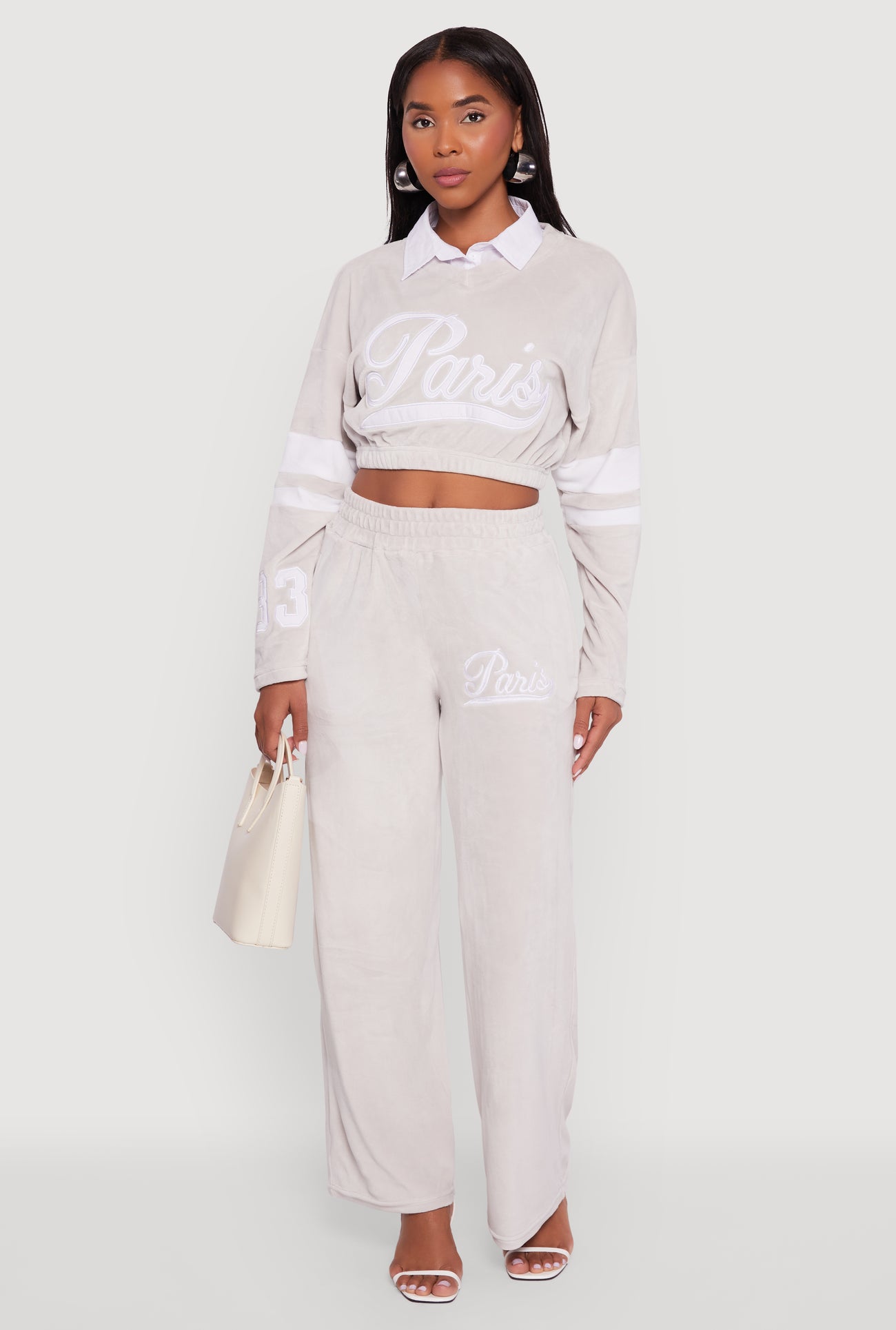 Velour Paris Embroidered Graphic Cropped Sweatshirt