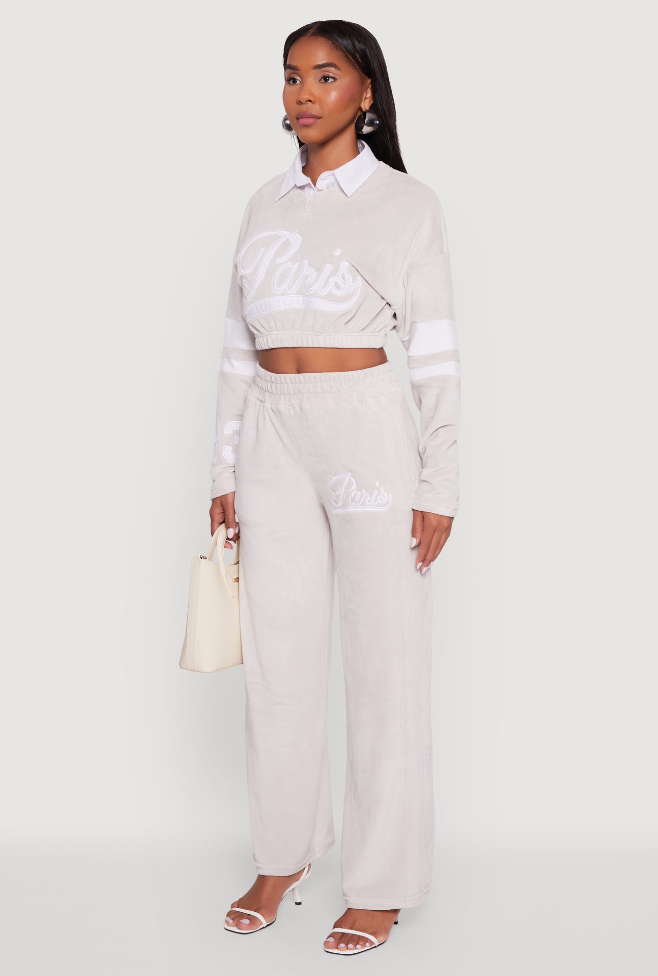 Velour Paris Embroidered Graphic Cropped Sweatshirt