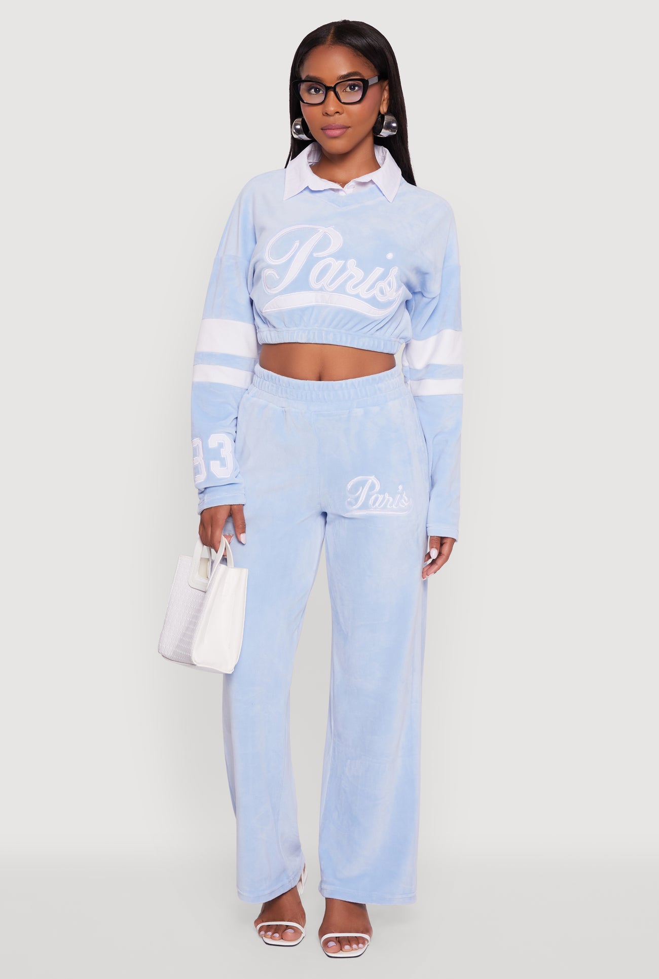 Velour Paris Embroidered Graphic Cropped Sweatshirt