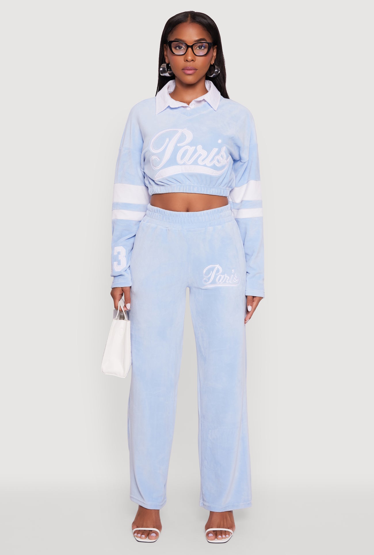 Velour Paris Embroidered Graphic Cropped Sweatshirt