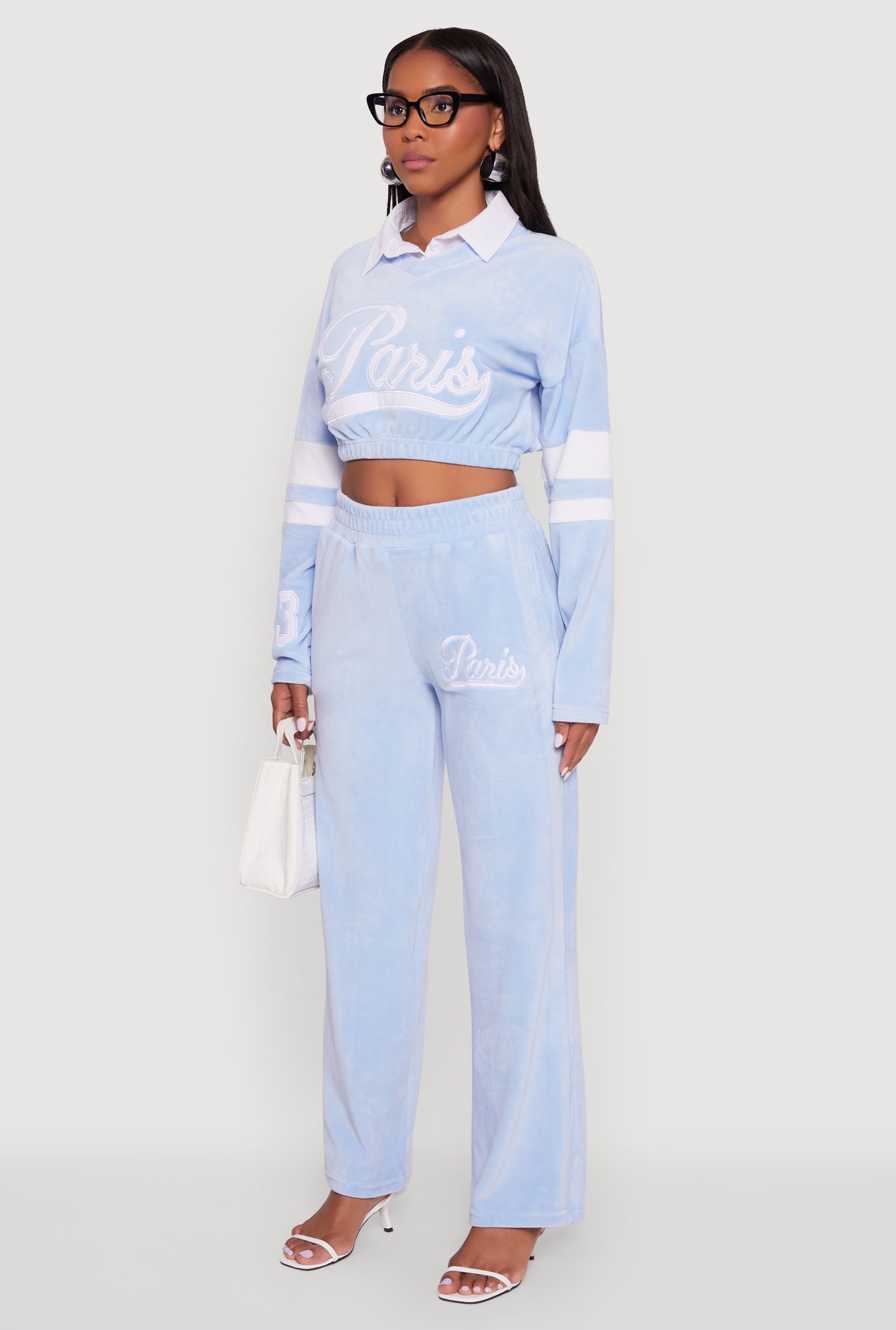 Velour Paris Embroidered Graphic Cropped Sweatshirt