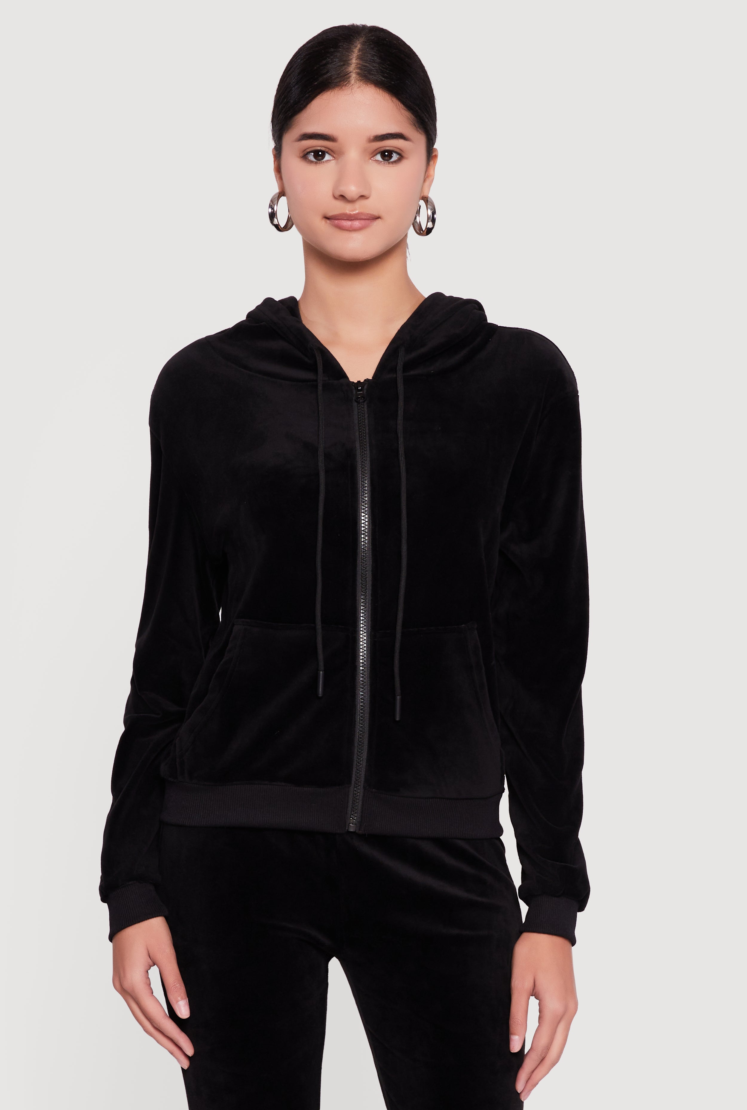 Classic Zip Front Velour Hoodie