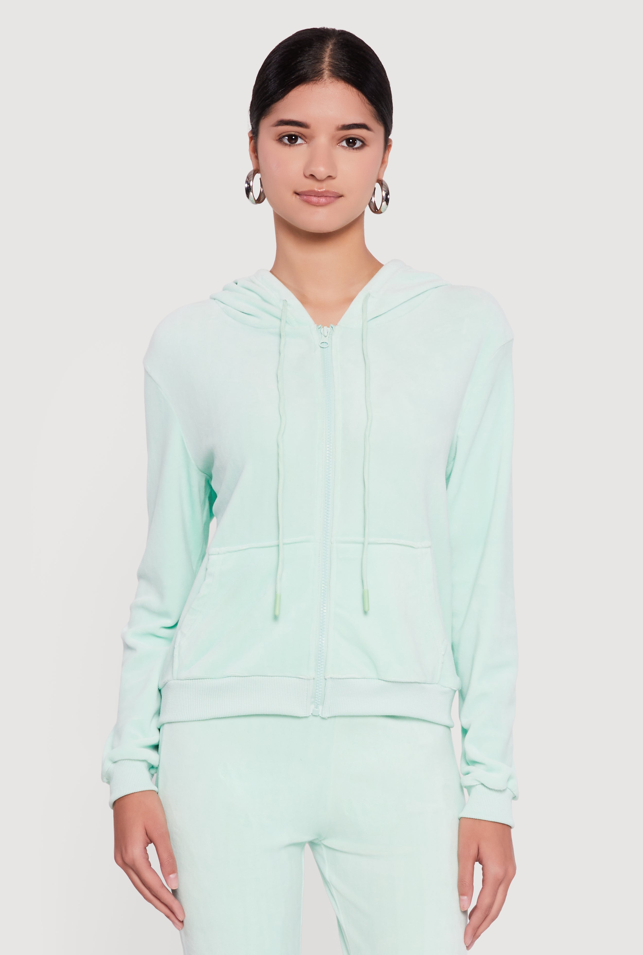 Classic Zip Front Velour Hoodie