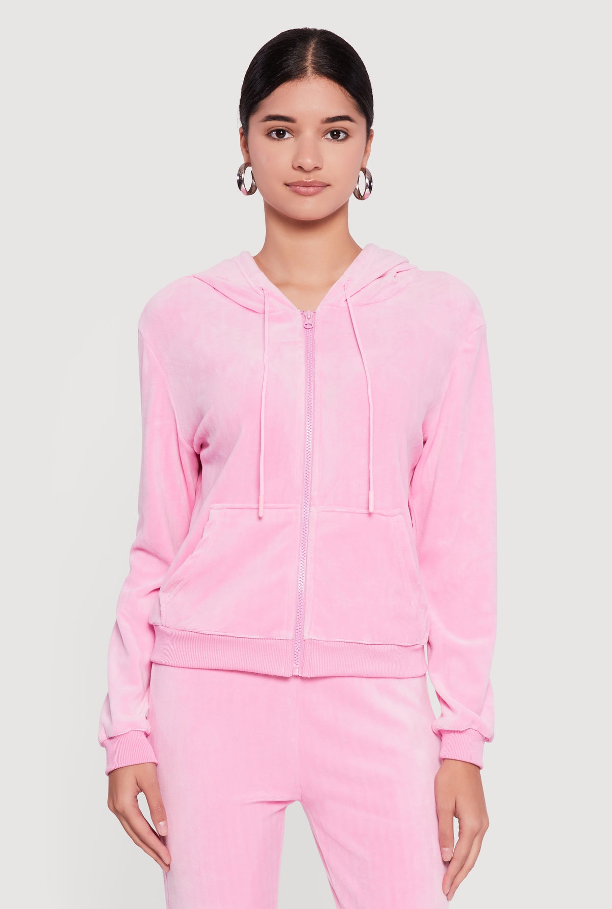 Classic Zip Front Velour Hoodie