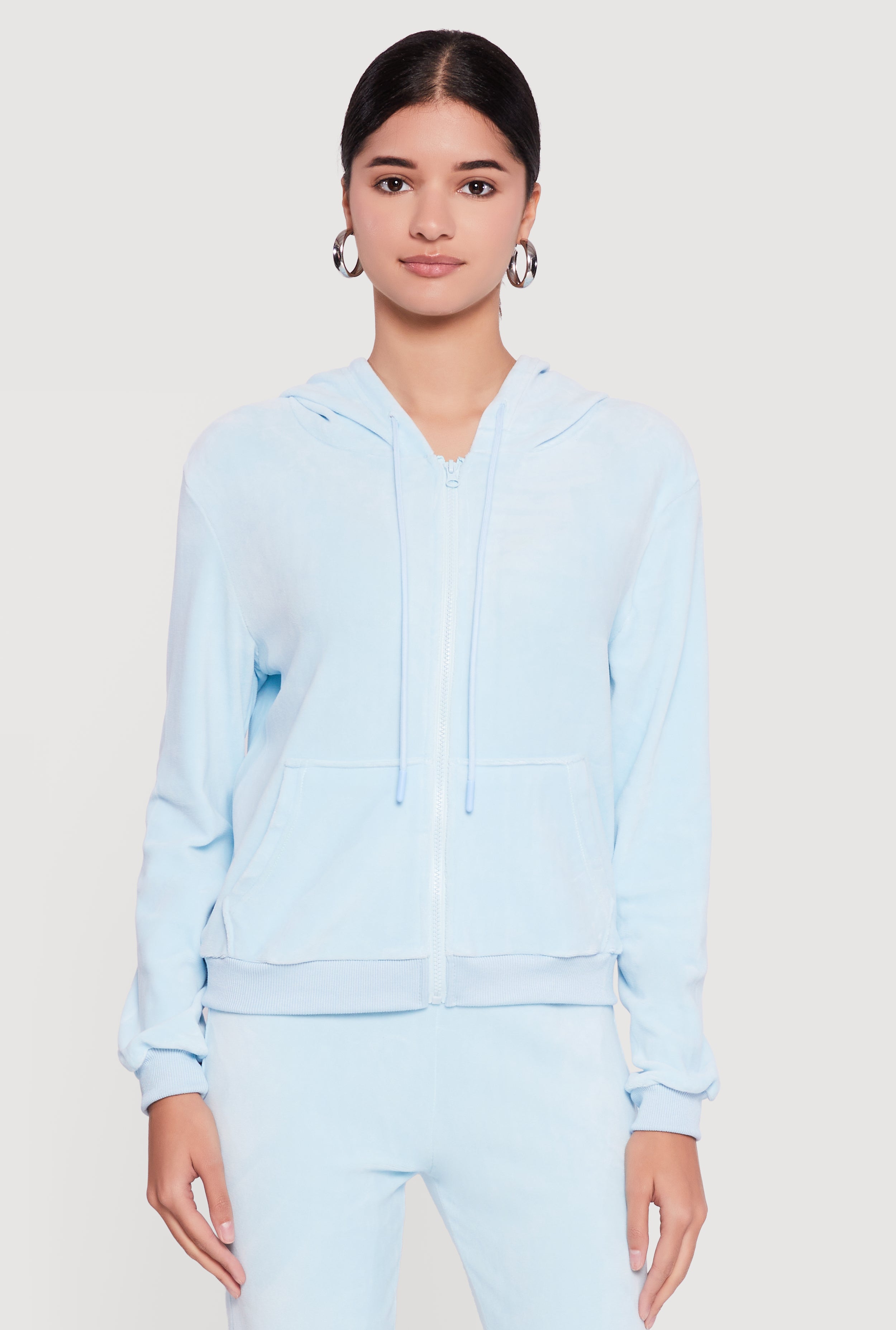 Classic Zip Front Velour Hoodie
