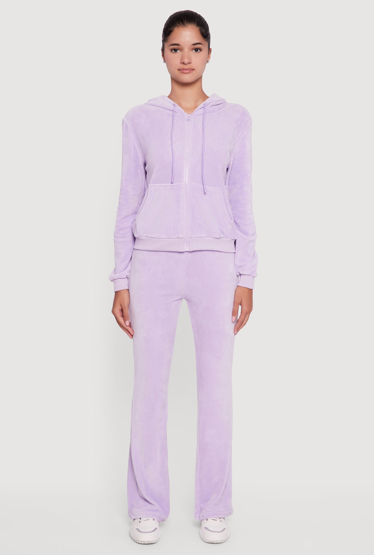 Velour Zip Front Drawstring Hoodie