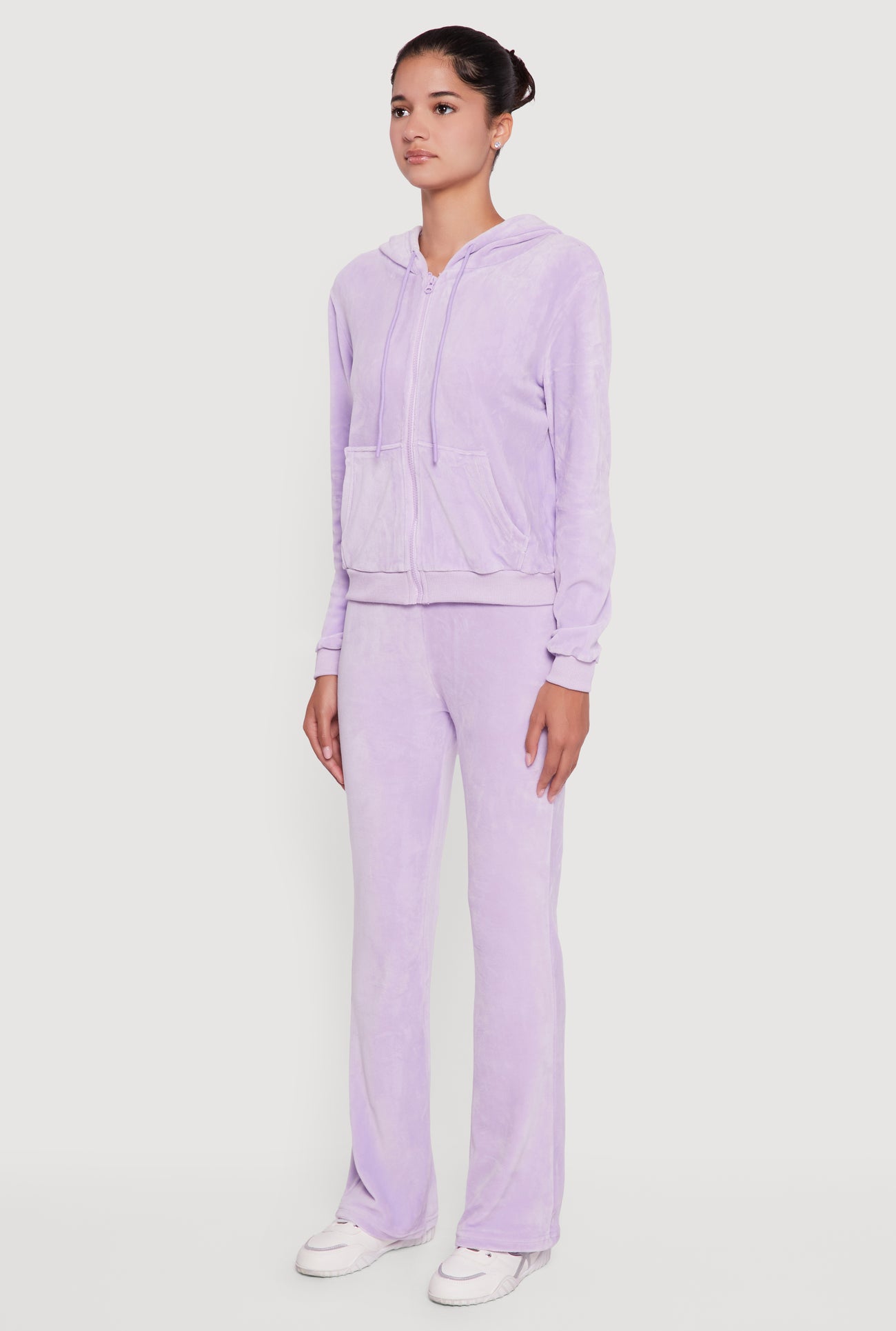 Velour Zip Front Drawstring Hoodie