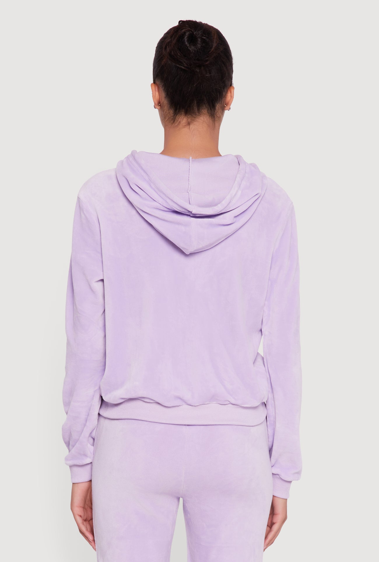 Velour Zip Front Drawstring Hoodie